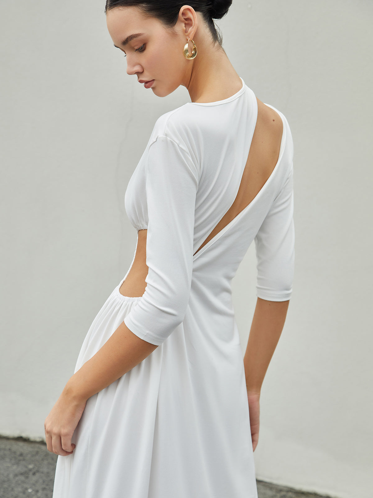 Cut Out Ruched Split Knit Maxi Dress-Chicvia