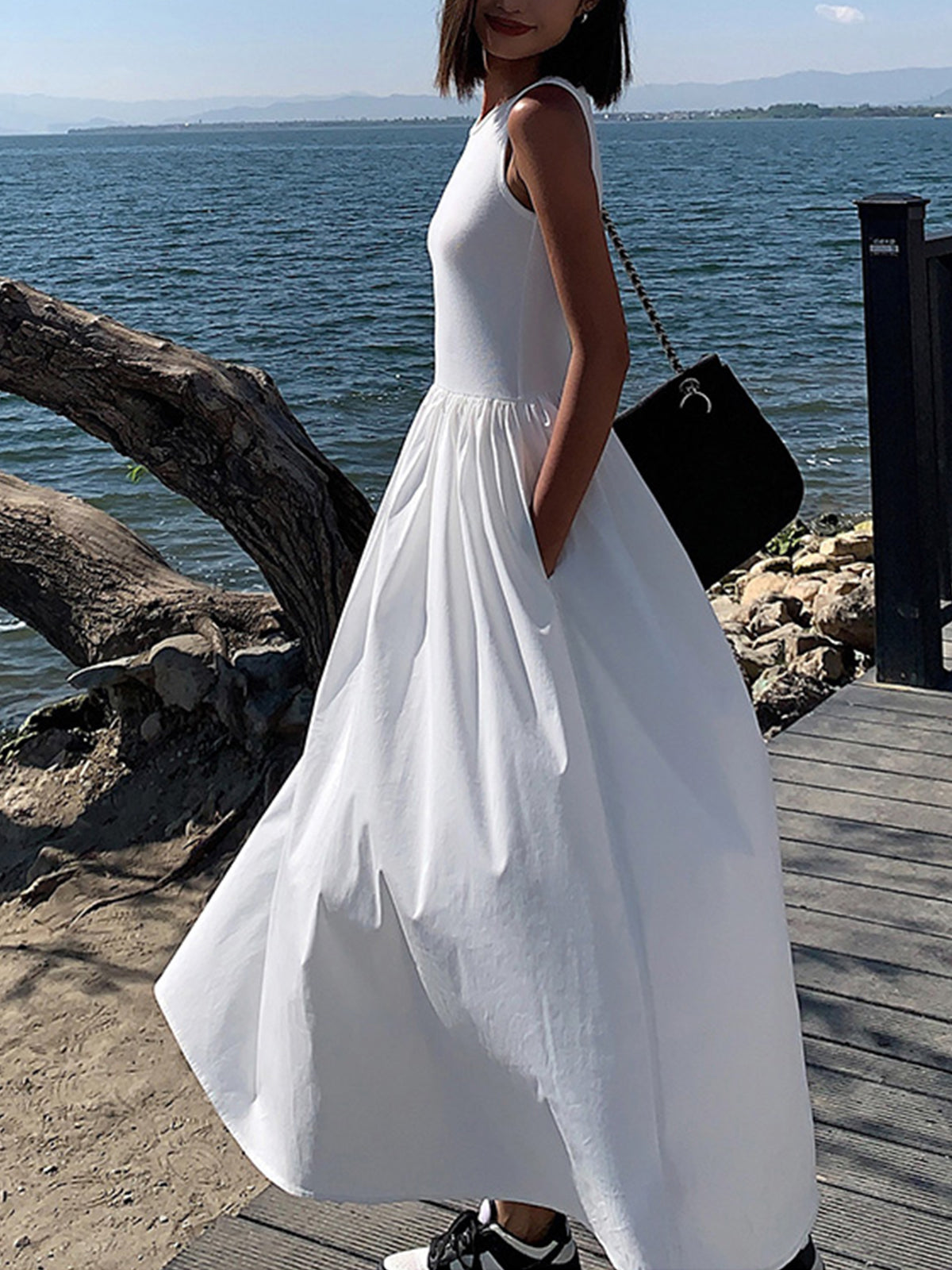 Leisure Crew Neck Long Dress-Chicvia