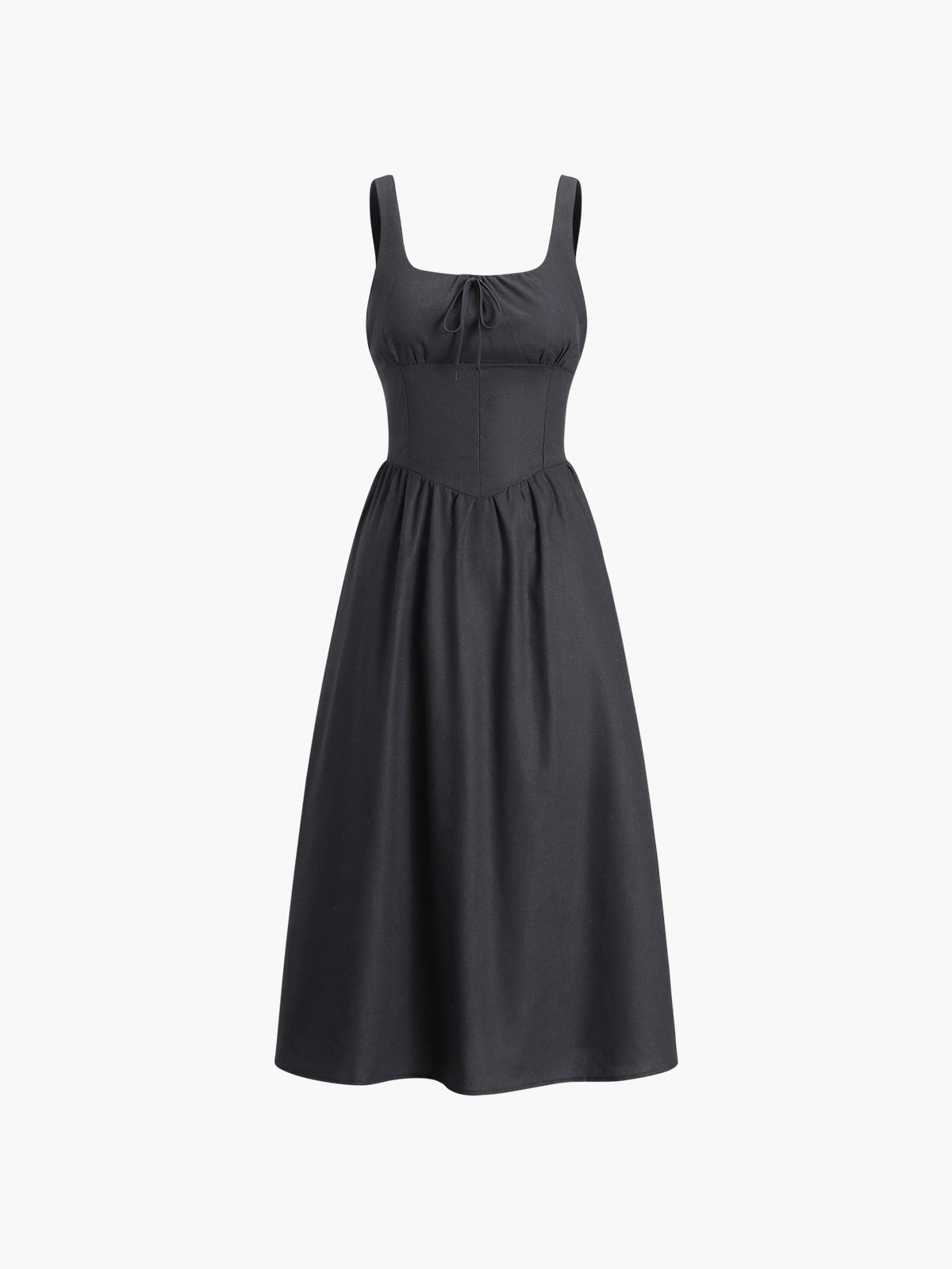 Cotton & Linen Knotted Cami Midi Dress-Chicvia