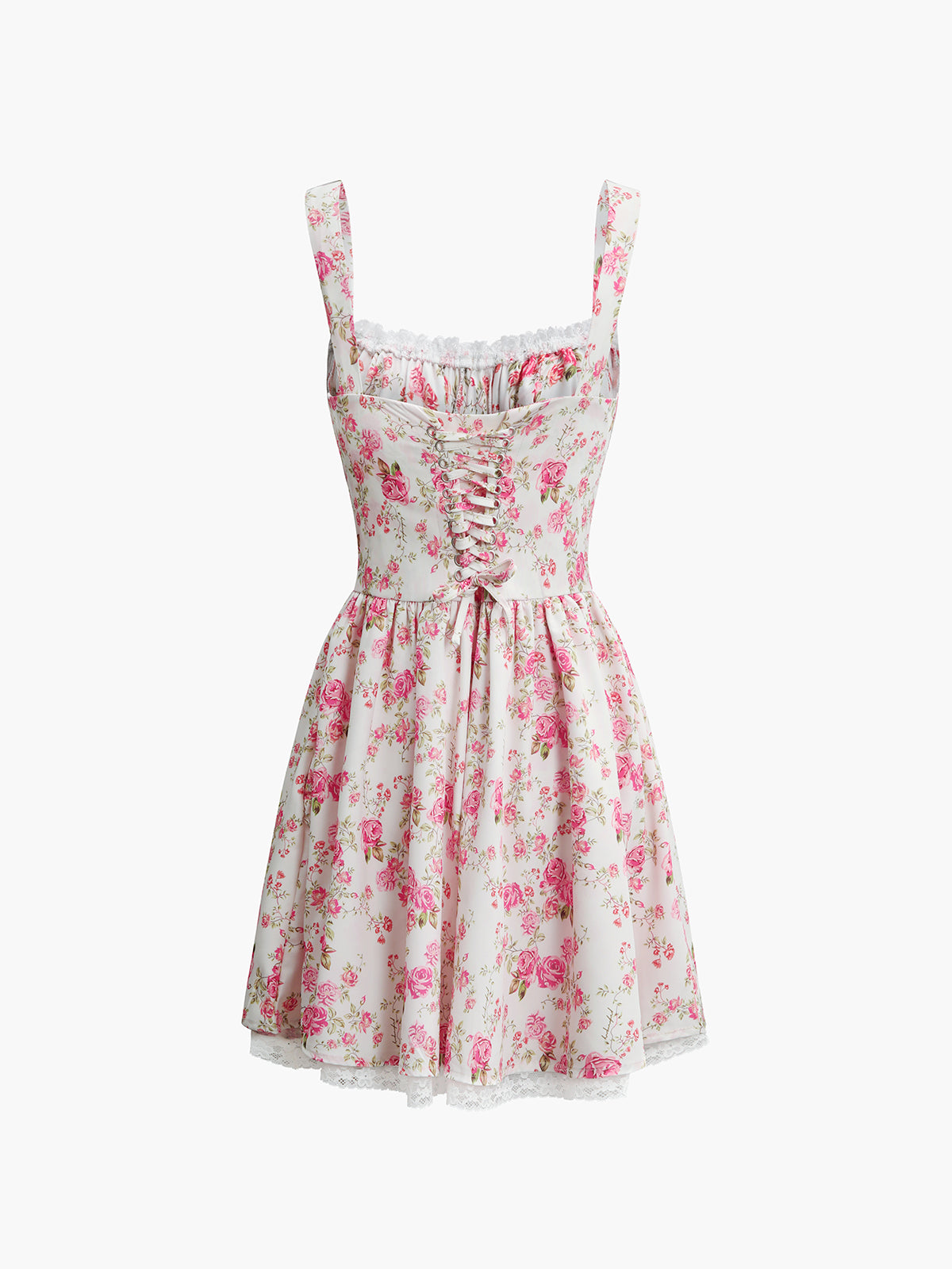 Floral Tie Waist Short Dress-Chicvia