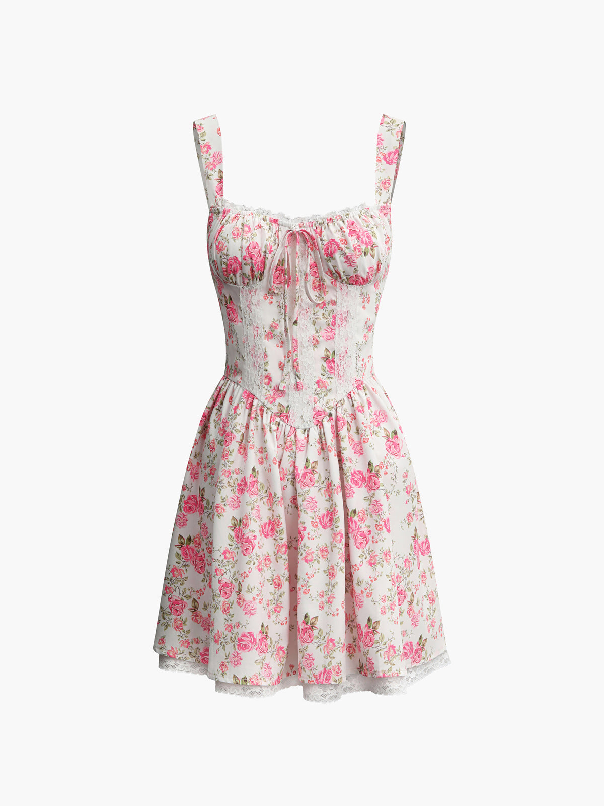 Floral Tie Waist Short Dress-Chicvia