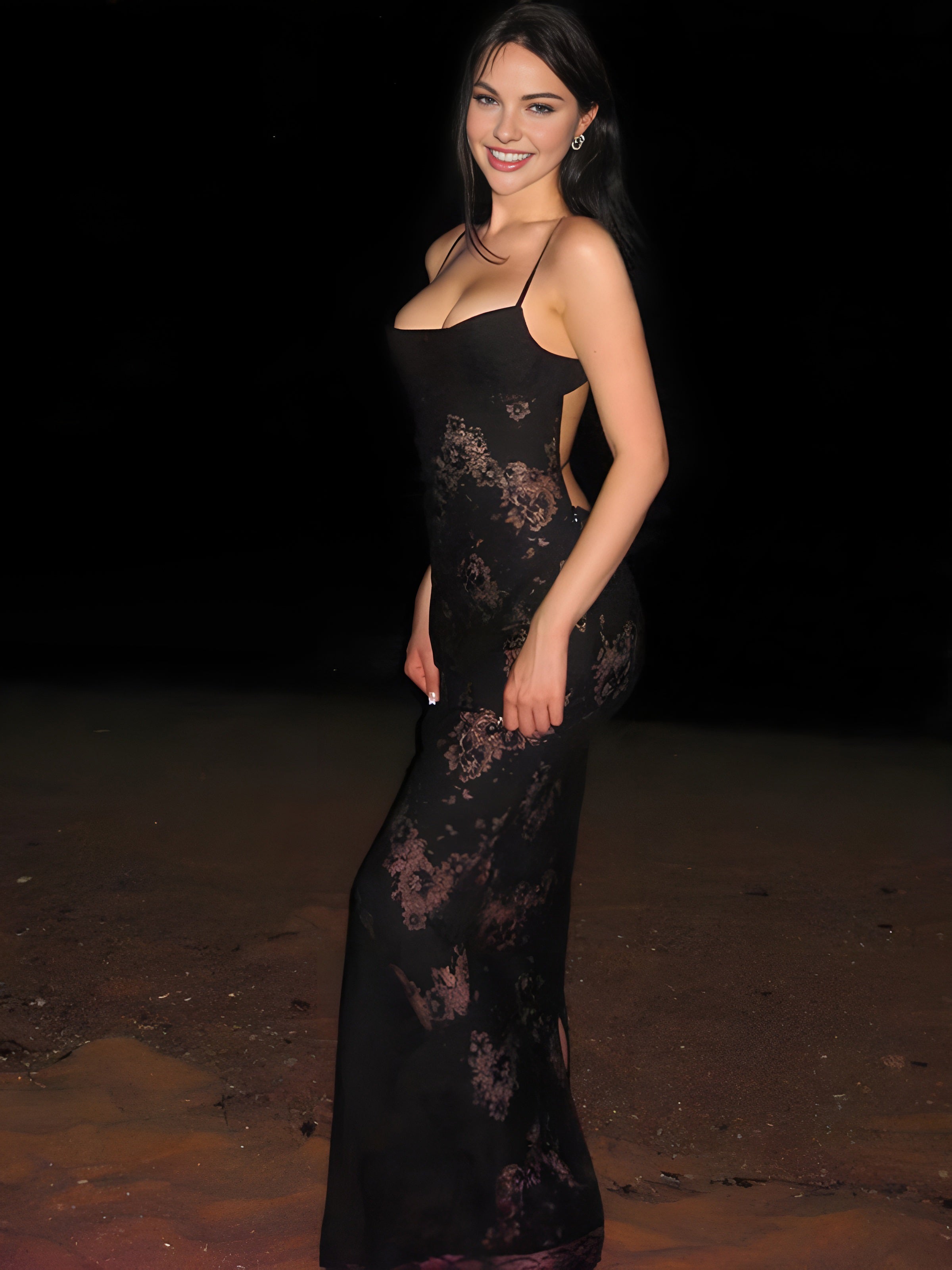 Floral Semi-Sheer Cami Long Dress-Chicvia