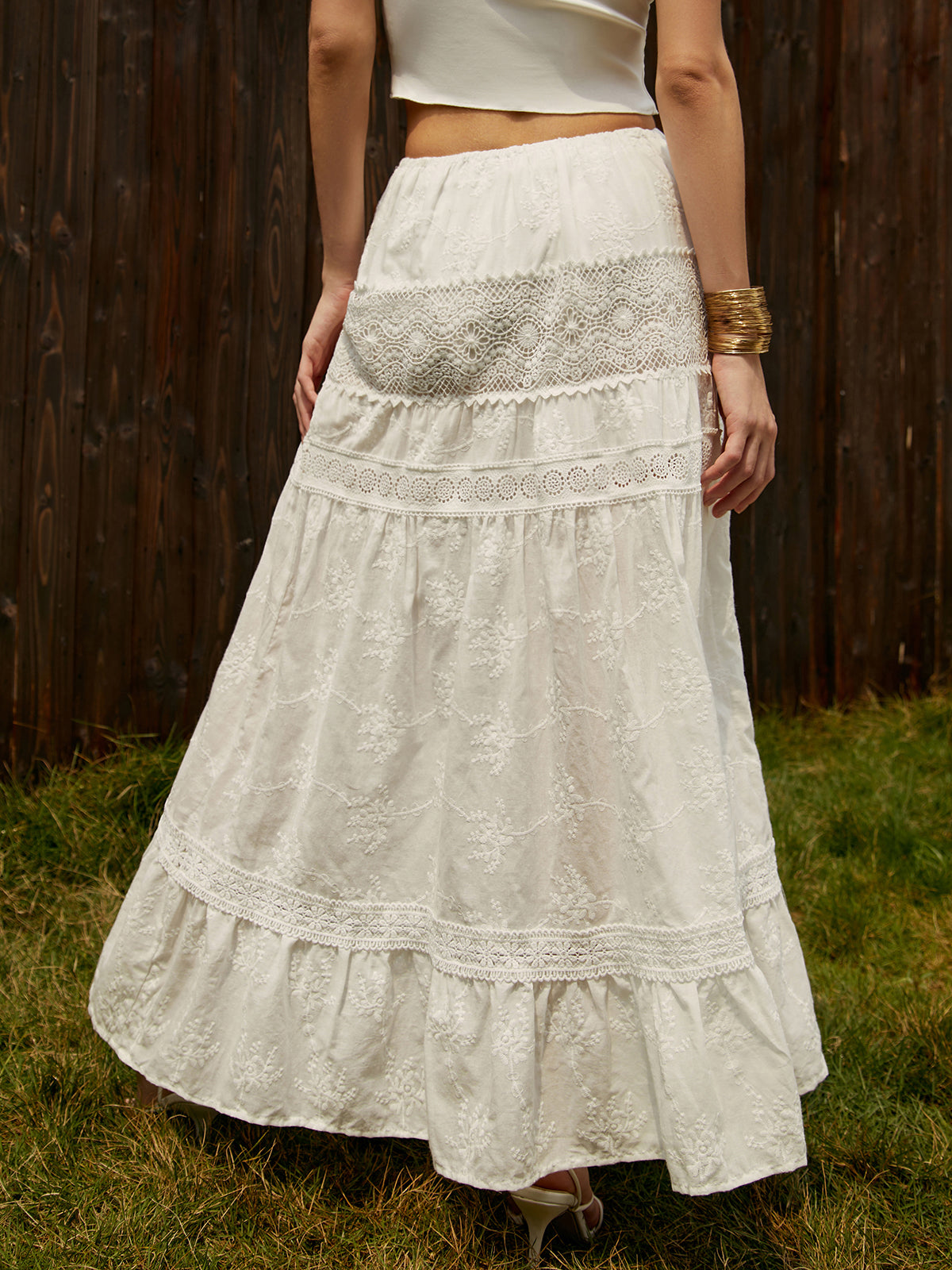 Jacquard Cotton Blends Maxi Skirt-Chicvia