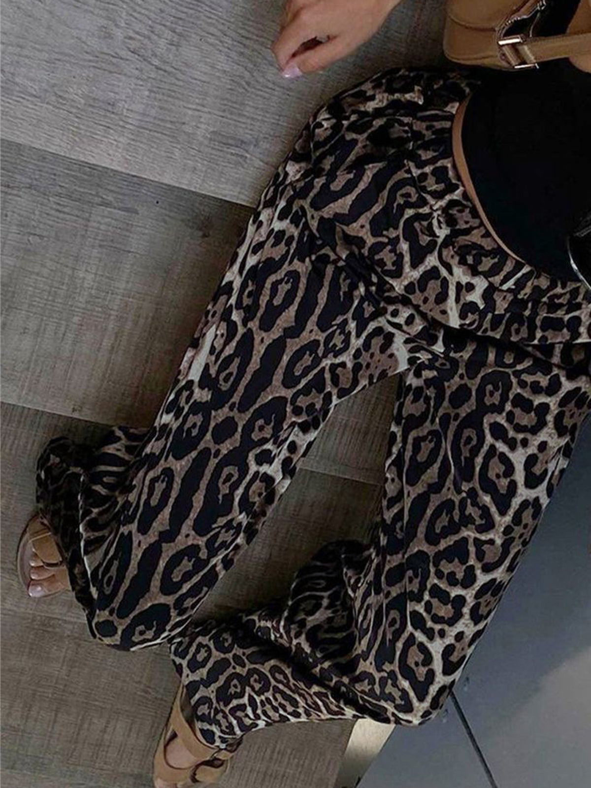 Leopard Print Wide Leg Pants-Chicvia