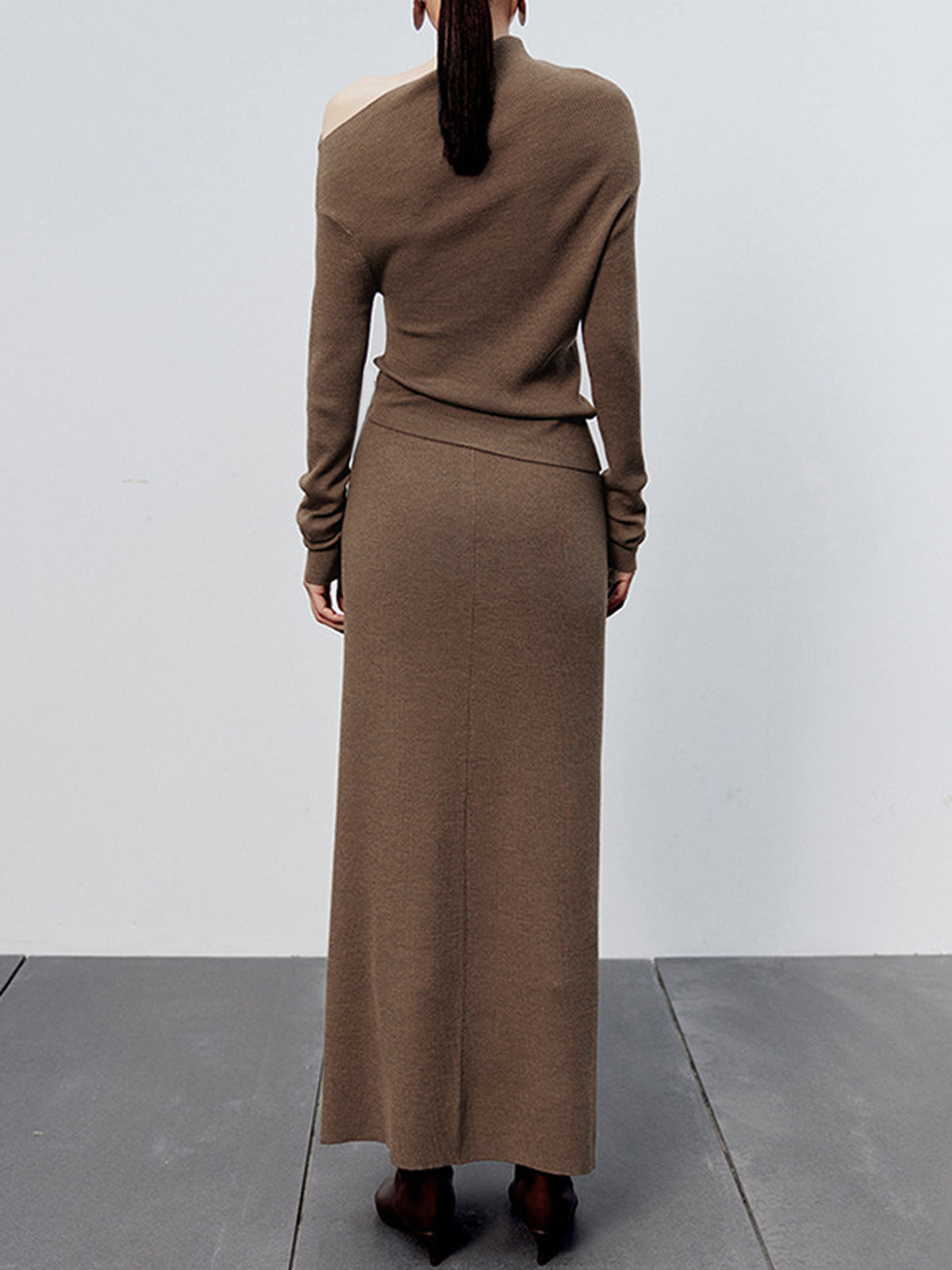 Caramel Slit Maxi Knit Skirt-Chicvia