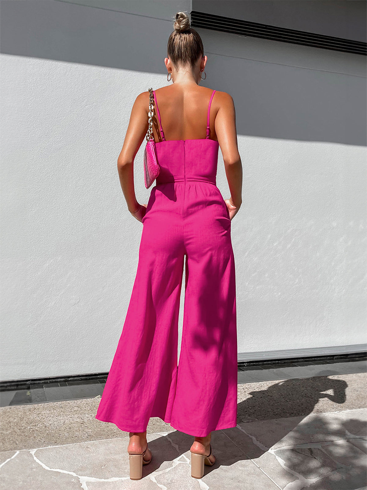 Cotton Twist Detail Jumpsuit-Chicvia