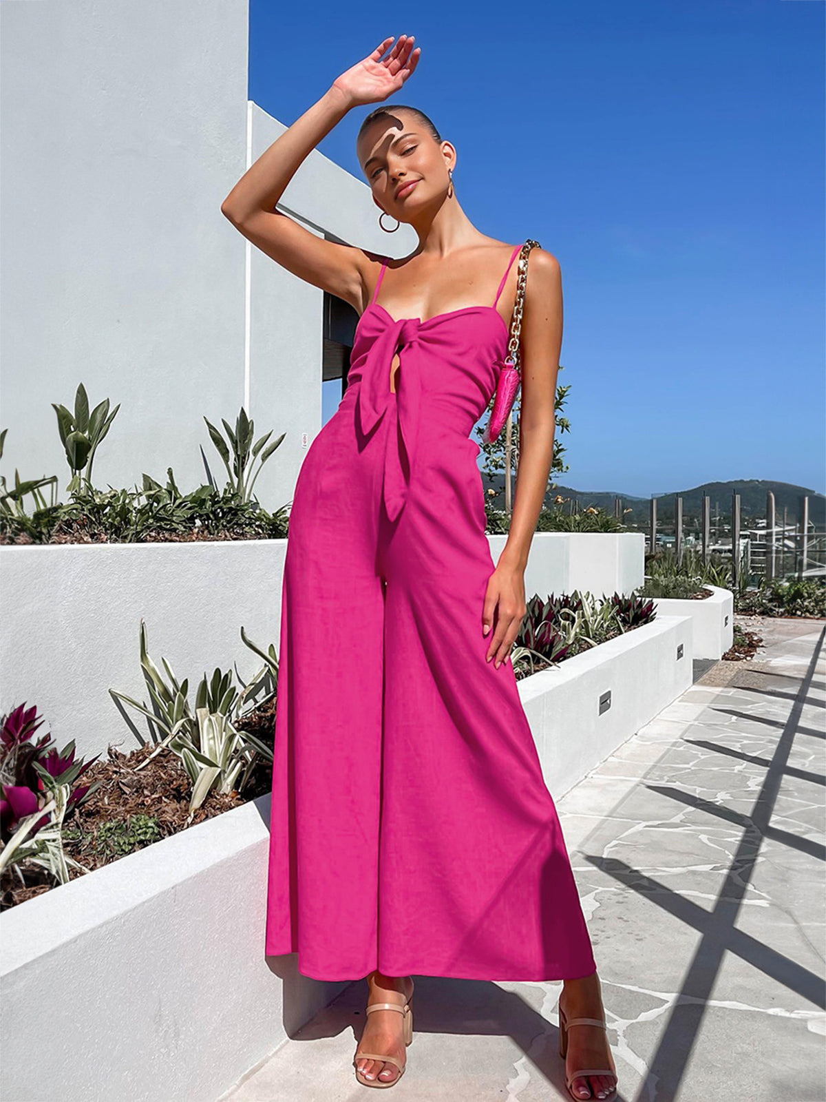 Cotton Twist Detail Jumpsuit-Chicvia