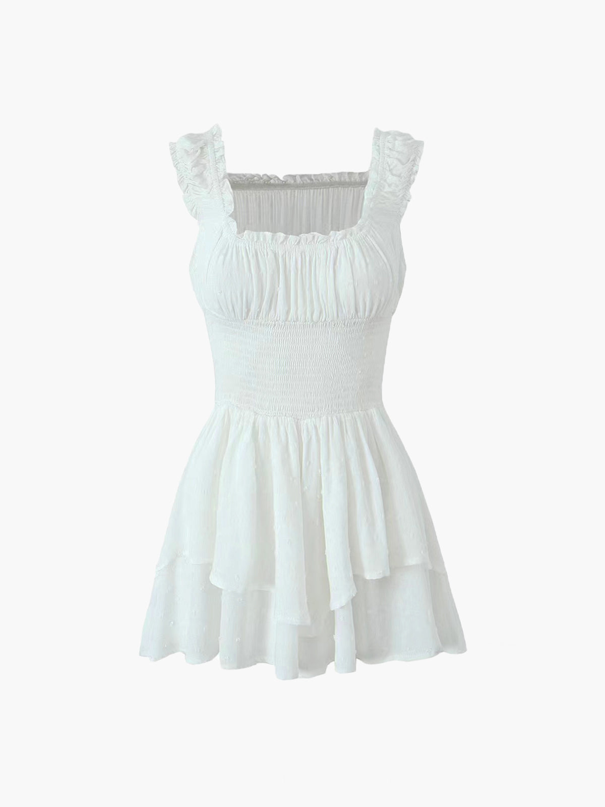 Lettuce Trim Shirred Waist Layered Short Dress-Chicvia