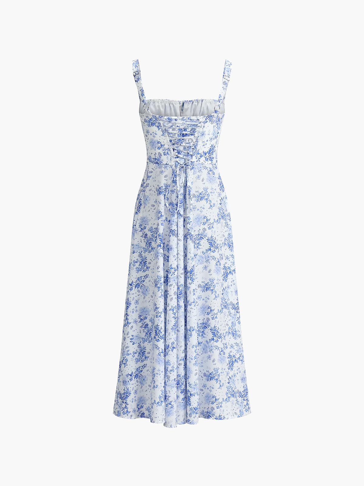 Floral Print Tie-Detail Cami Midi Dress-Chicvia
