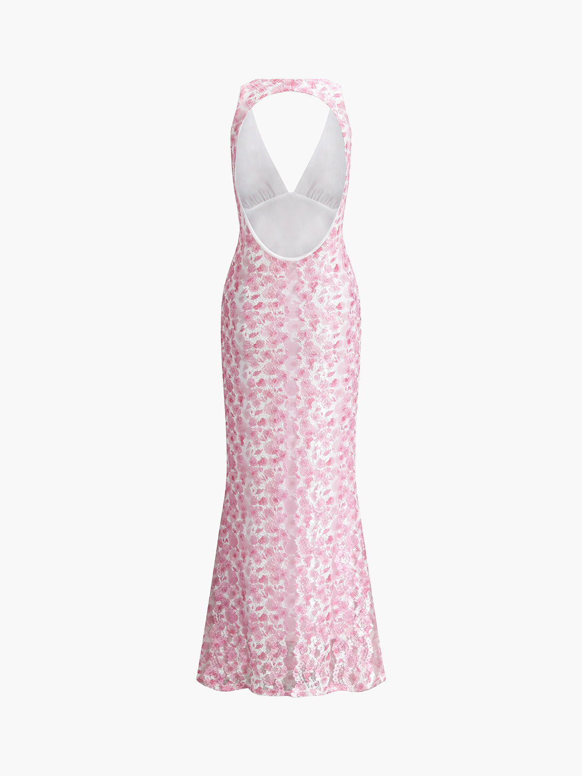 Cherry Blossom Halter Backless Long Dress-Chicvia