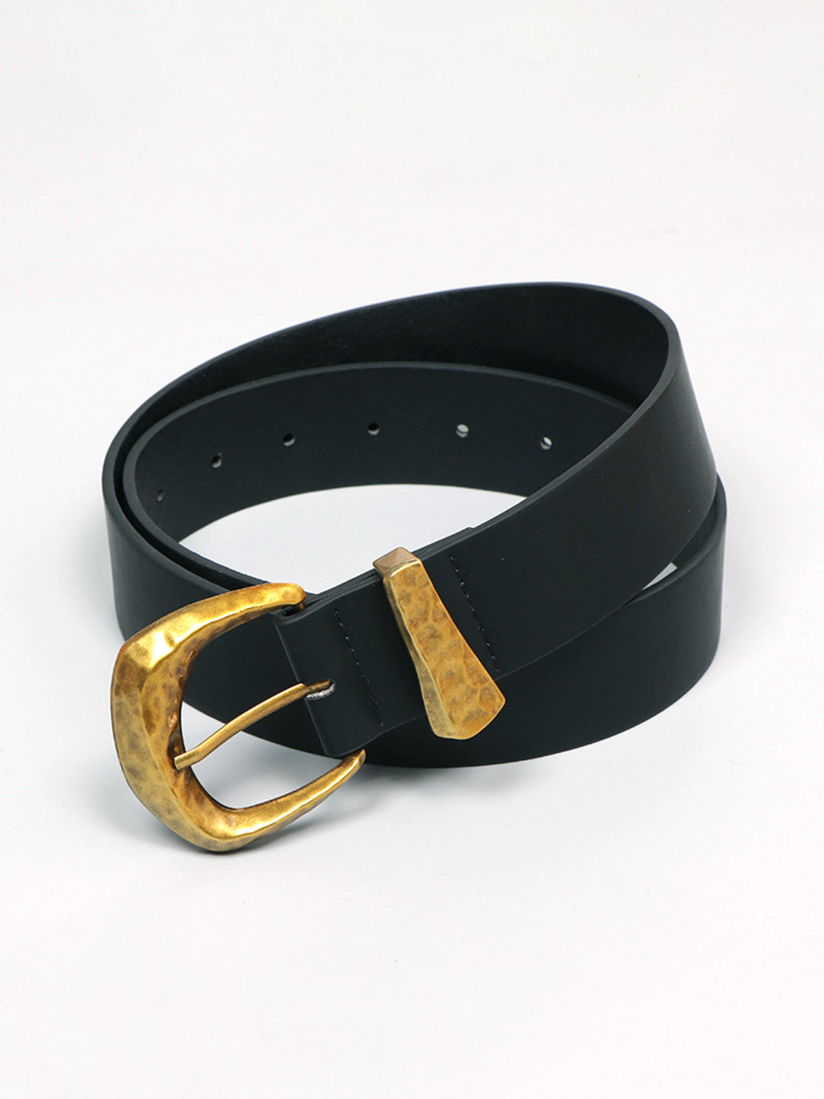 Gold Buckle Faux Leather Belt-Chicvia