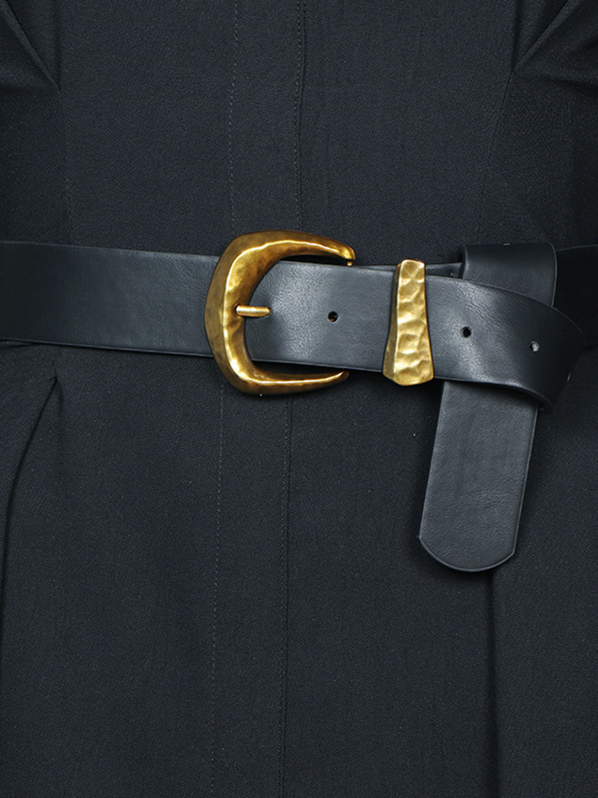 Gold Buckle Faux Leather Belt-Chicvia