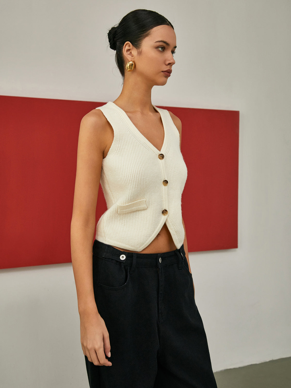 Creamy Button-Front Cardigan-Chicvia