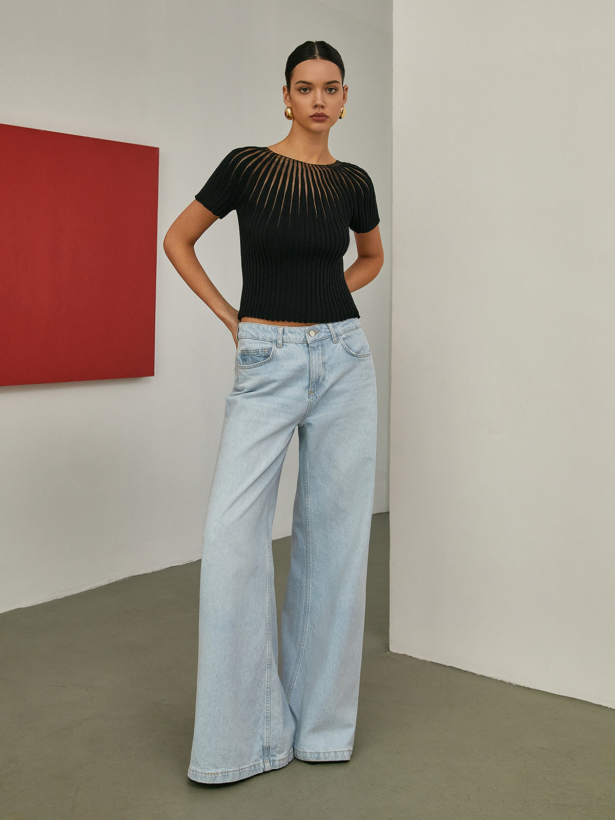 Plain Short Sleeve Knit Top-Chicvia