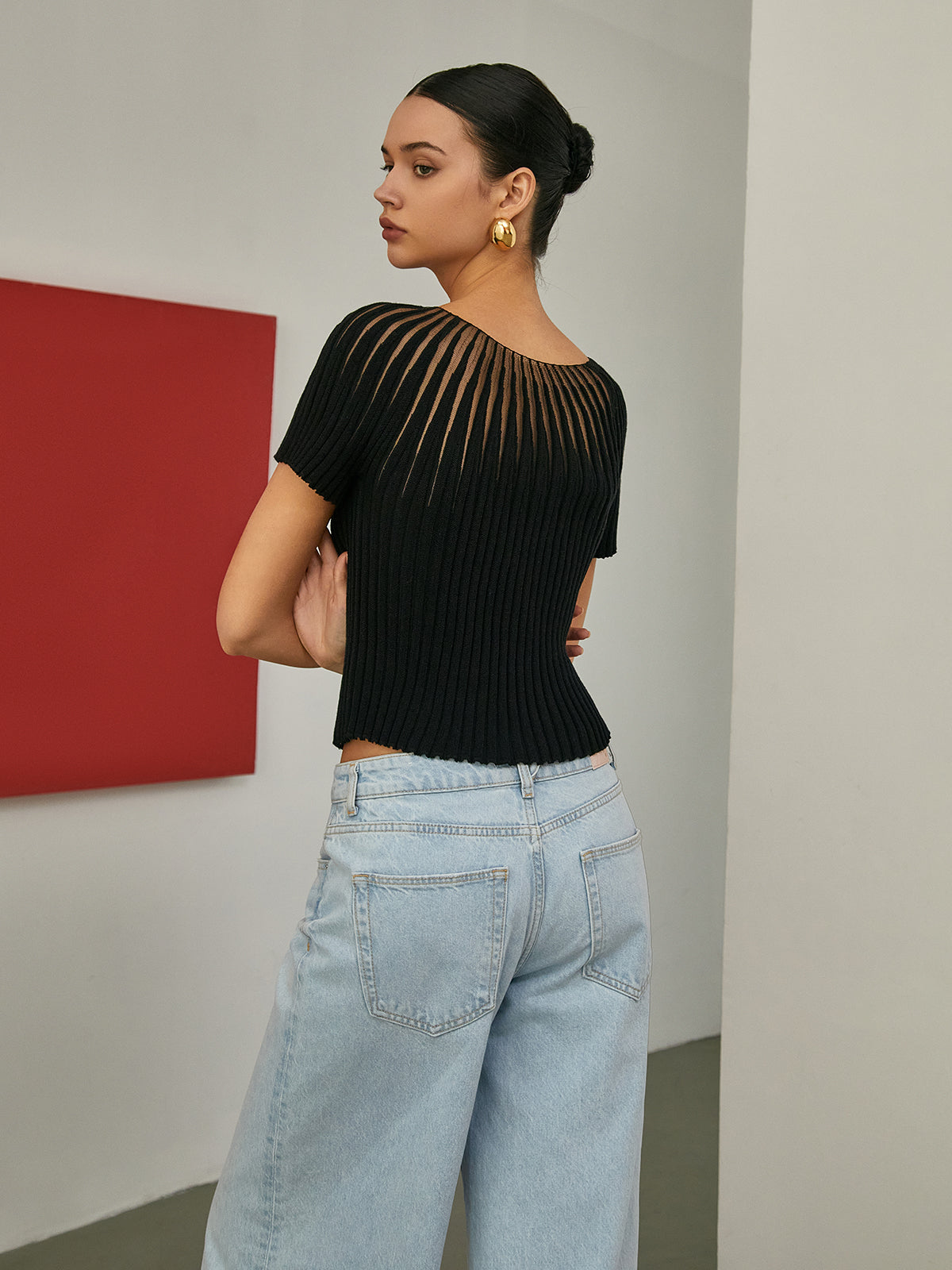 Plain Short Sleeve Knit Top-Chicvia