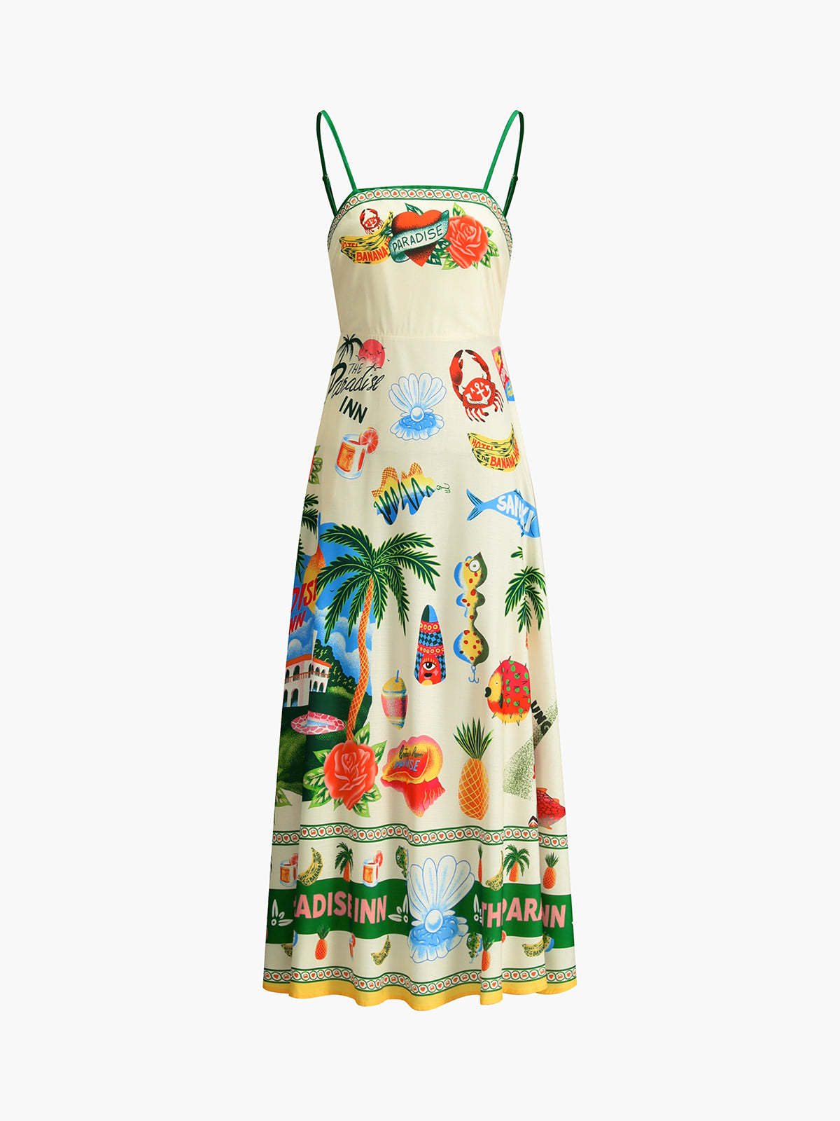 Paradise Print Vacation Cami Long Dress-Chicvia