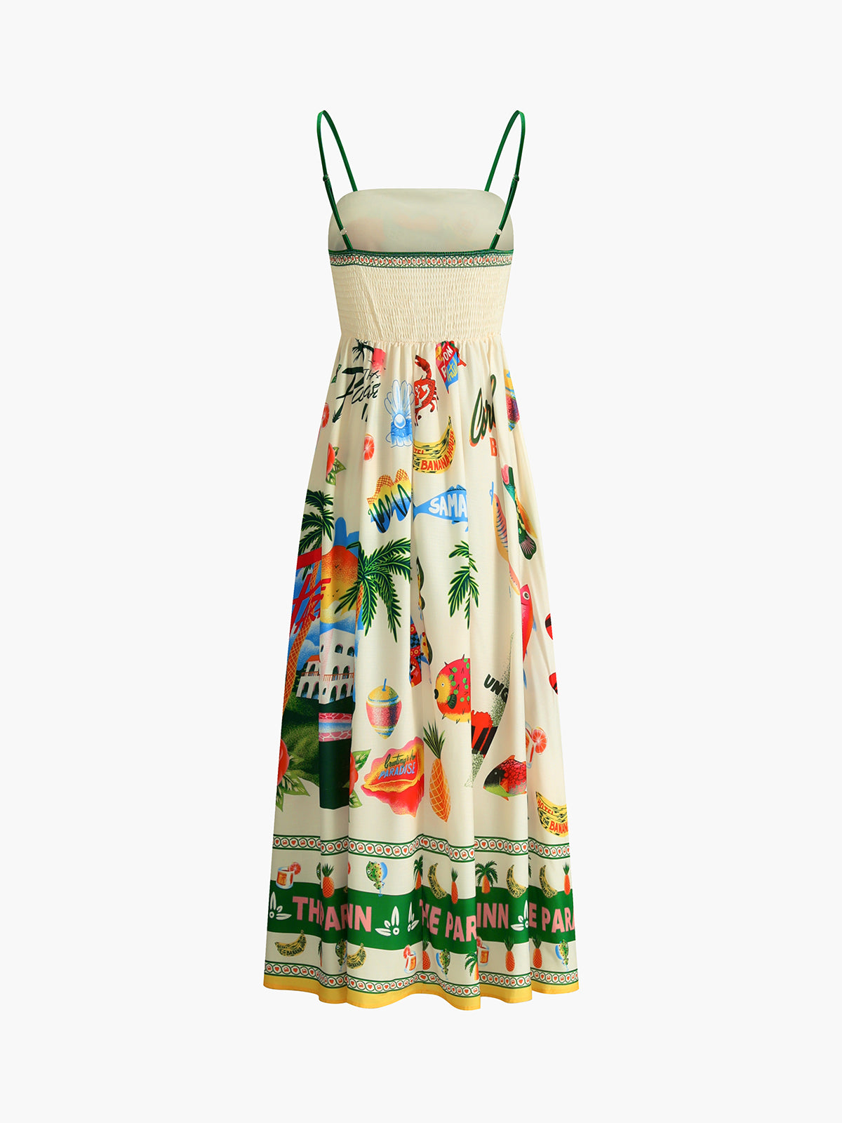 Paradise Print Vacation Cami Long Dress-Chicvia