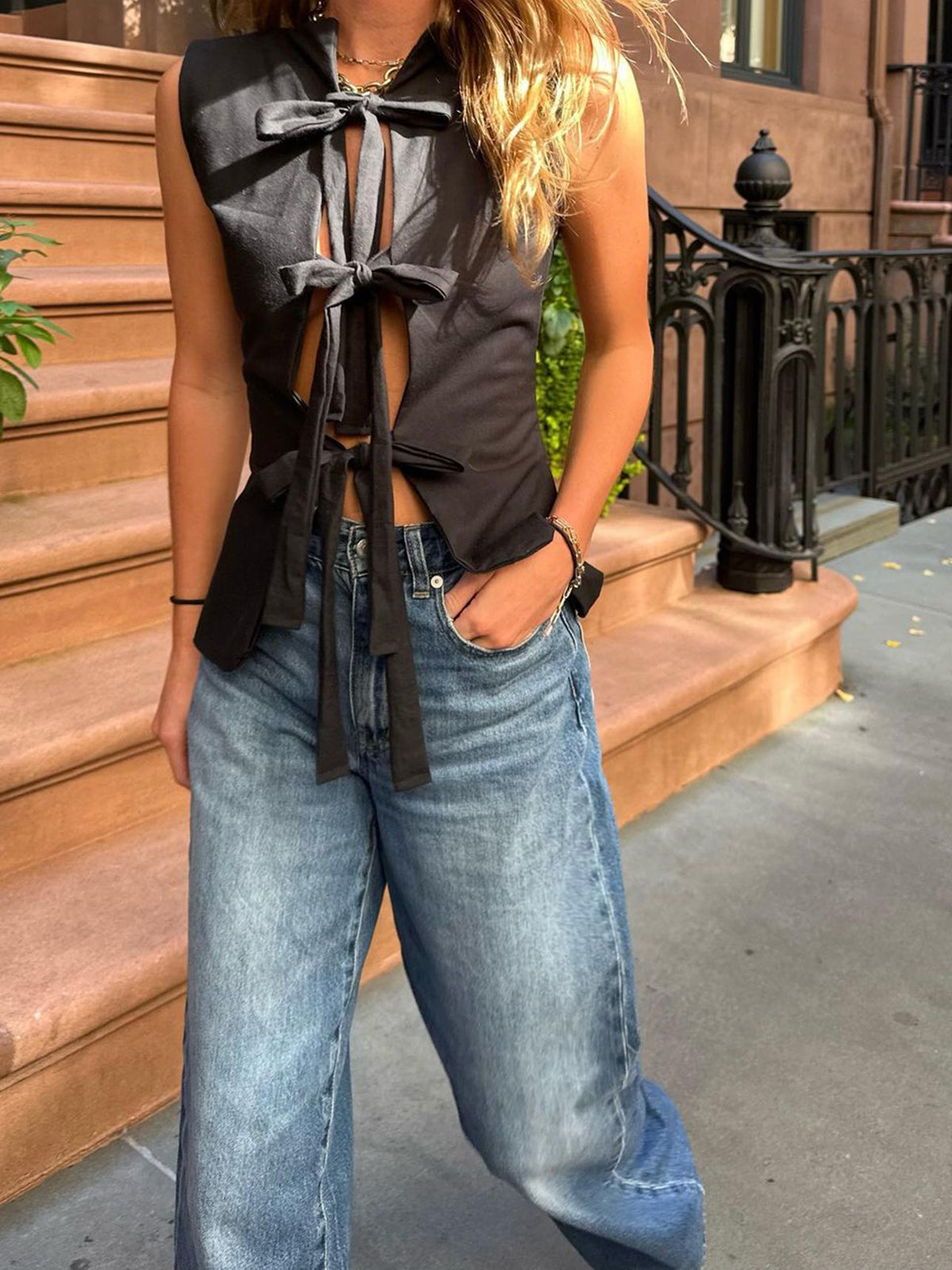 Cotton Knotted Multi-Wear Tank Top-Chicvia