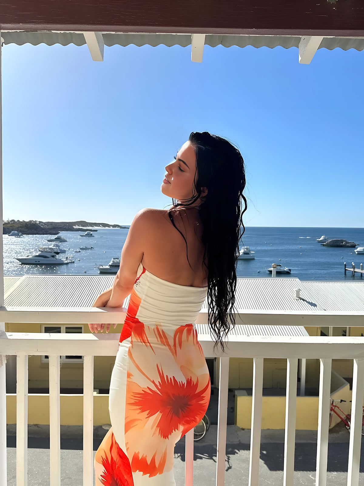 Floral Print Vacation Tube Long Dress-Chicvia