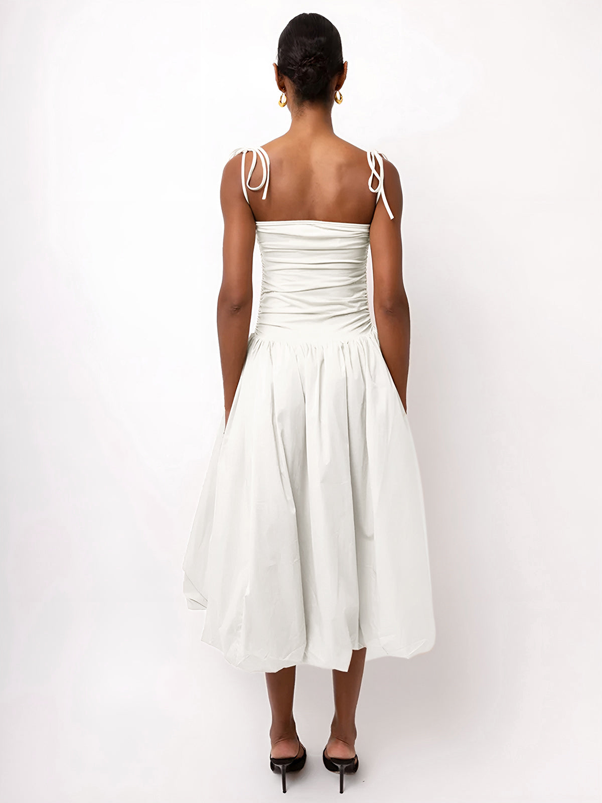 Knotted Adjustable Strap Pockets Midi Dress-Chicvia