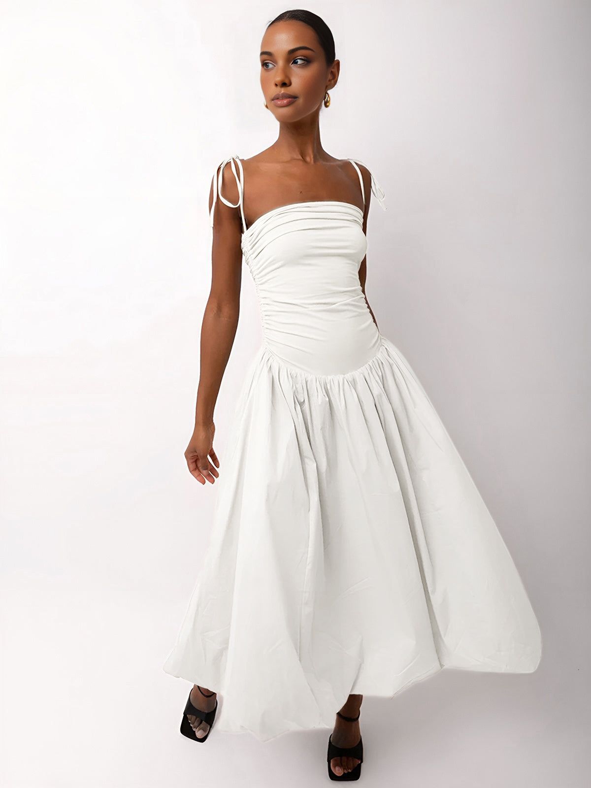 Knotted Adjustable Strap Pockets Midi Dress-Chicvia