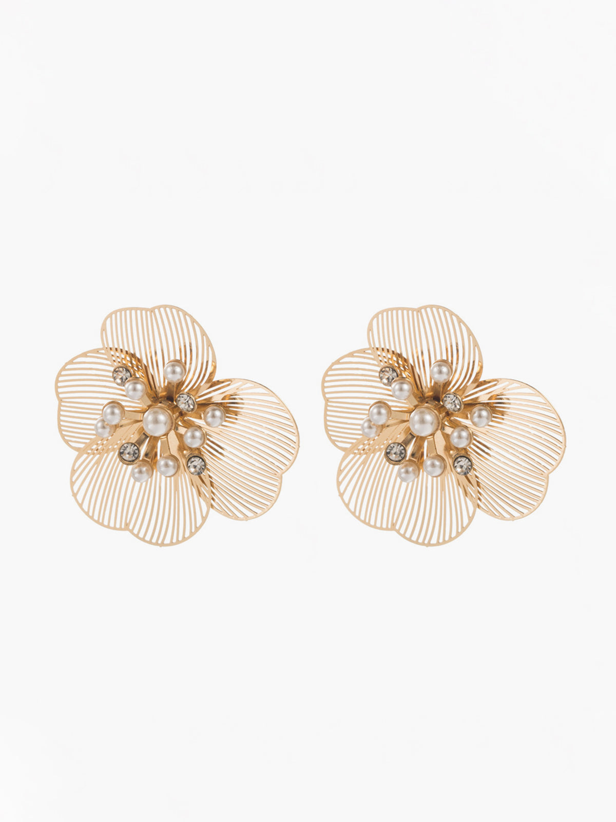 Pearl Etched Flower Earrings-Chicvia