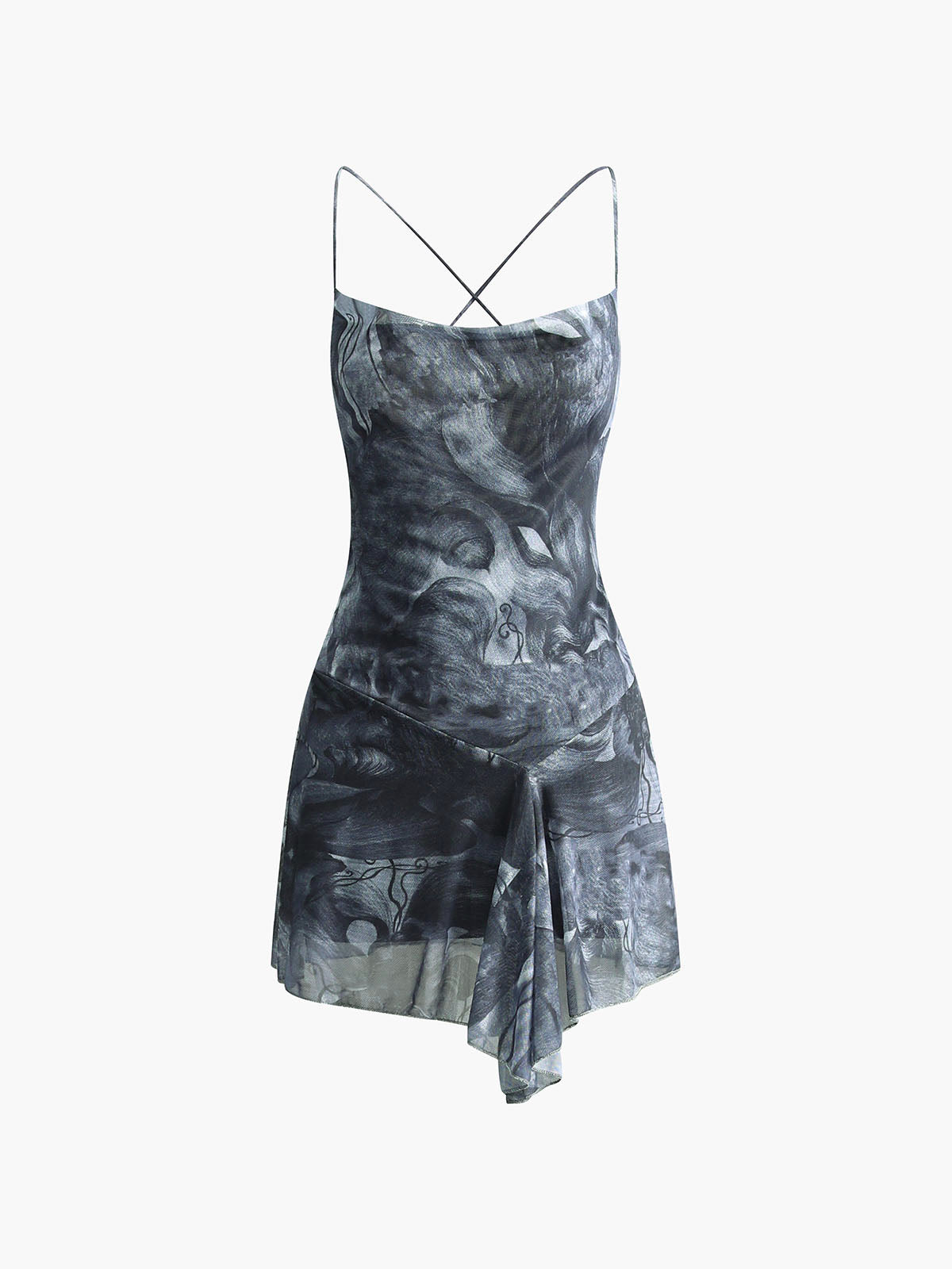 Crisscross Print Asymmetrical Hem Short Dress-Chicvia