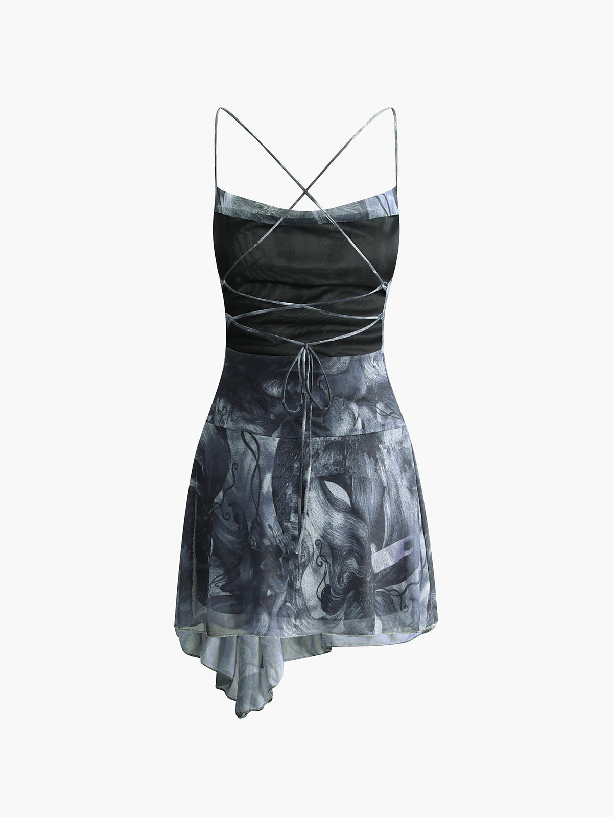 Crisscross Print Asymmetrical Hem Short Dress-Chicvia