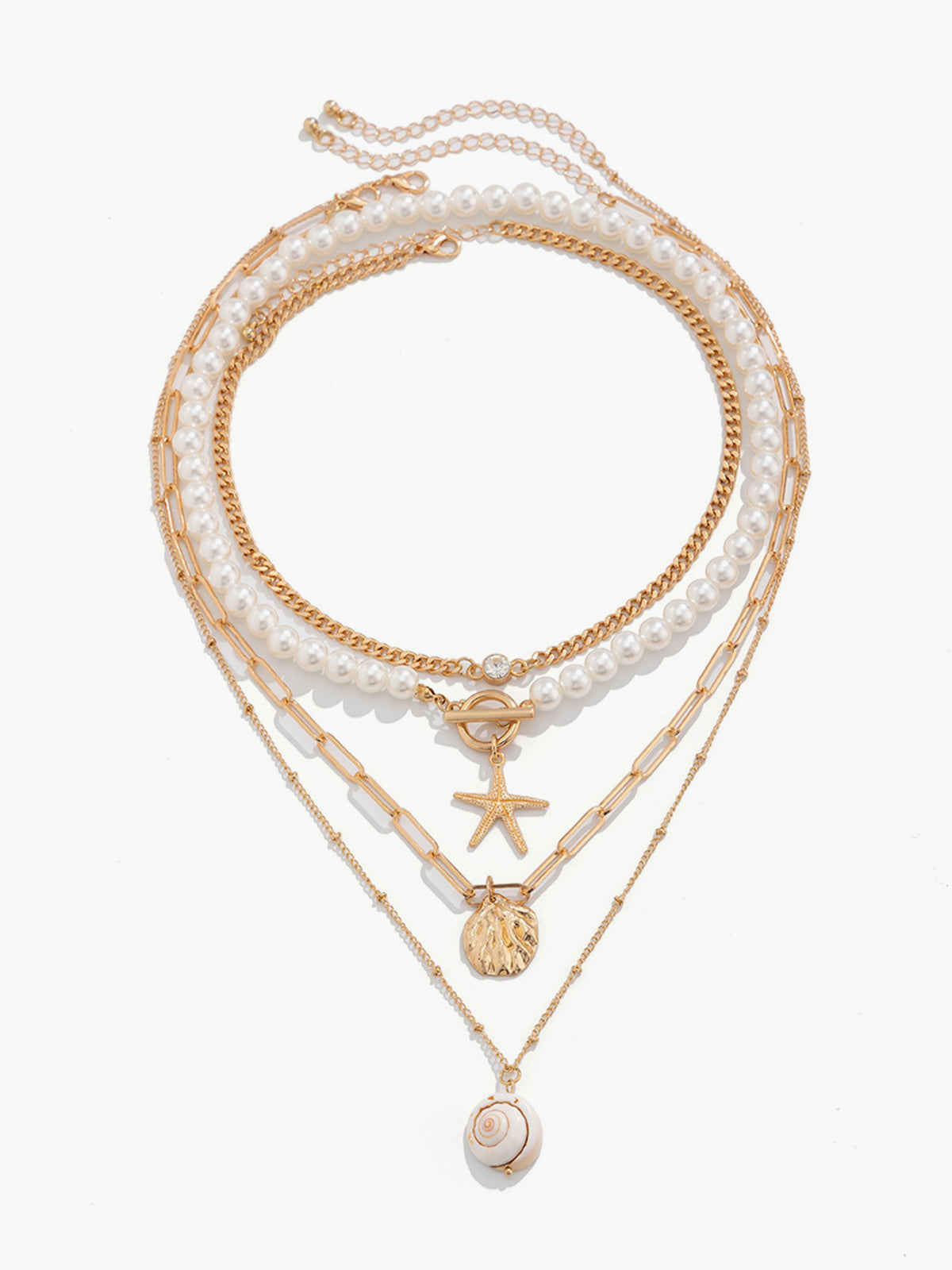 Faux Pearl Shell Beach Style Necklace-Chicvia