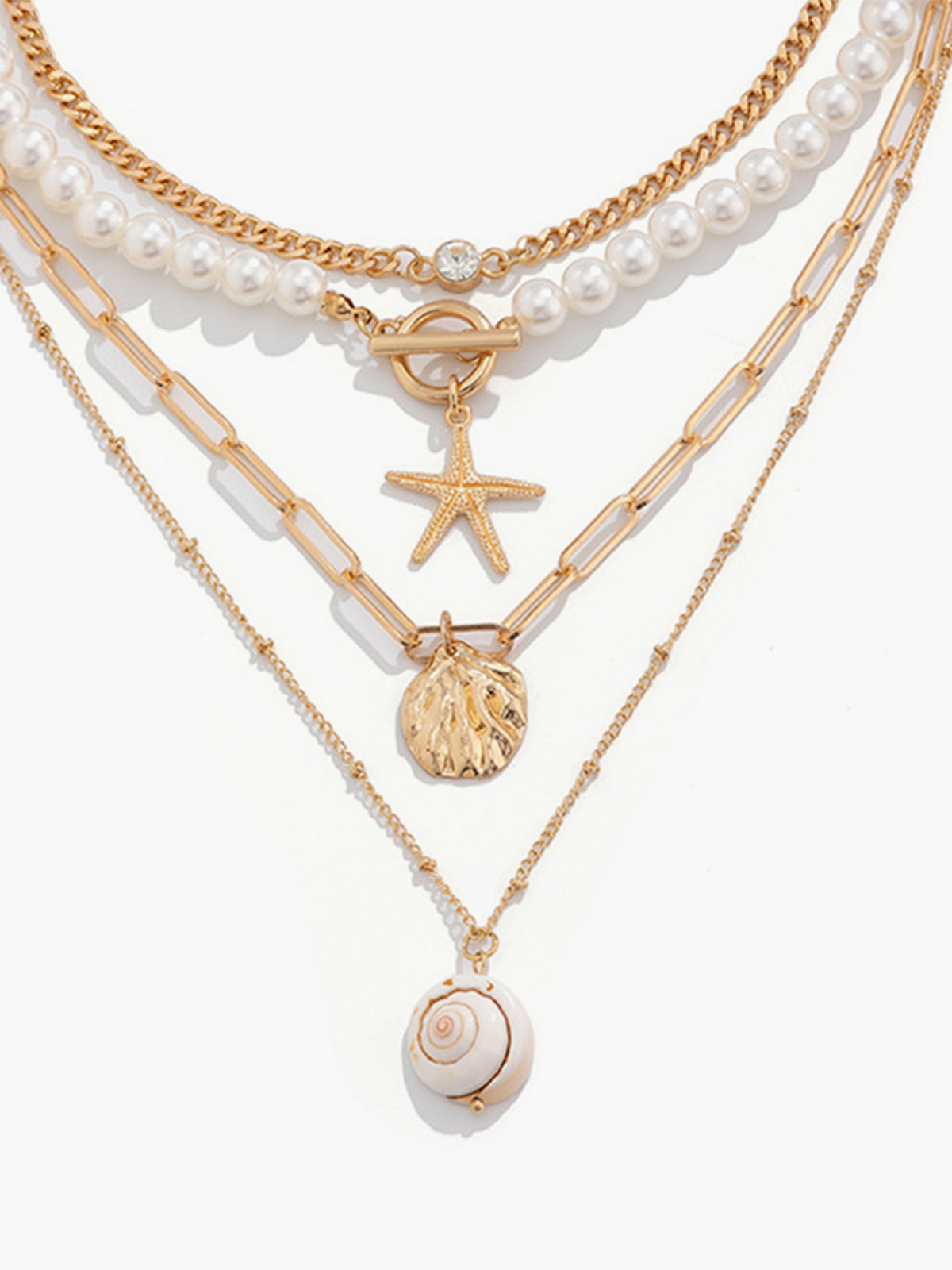 Faux Pearl Shell Beach Style Necklace-Chicvia