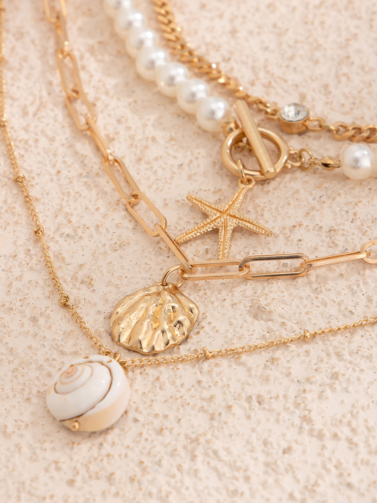 Faux Pearl Shell Beach Style Necklace-Chicvia