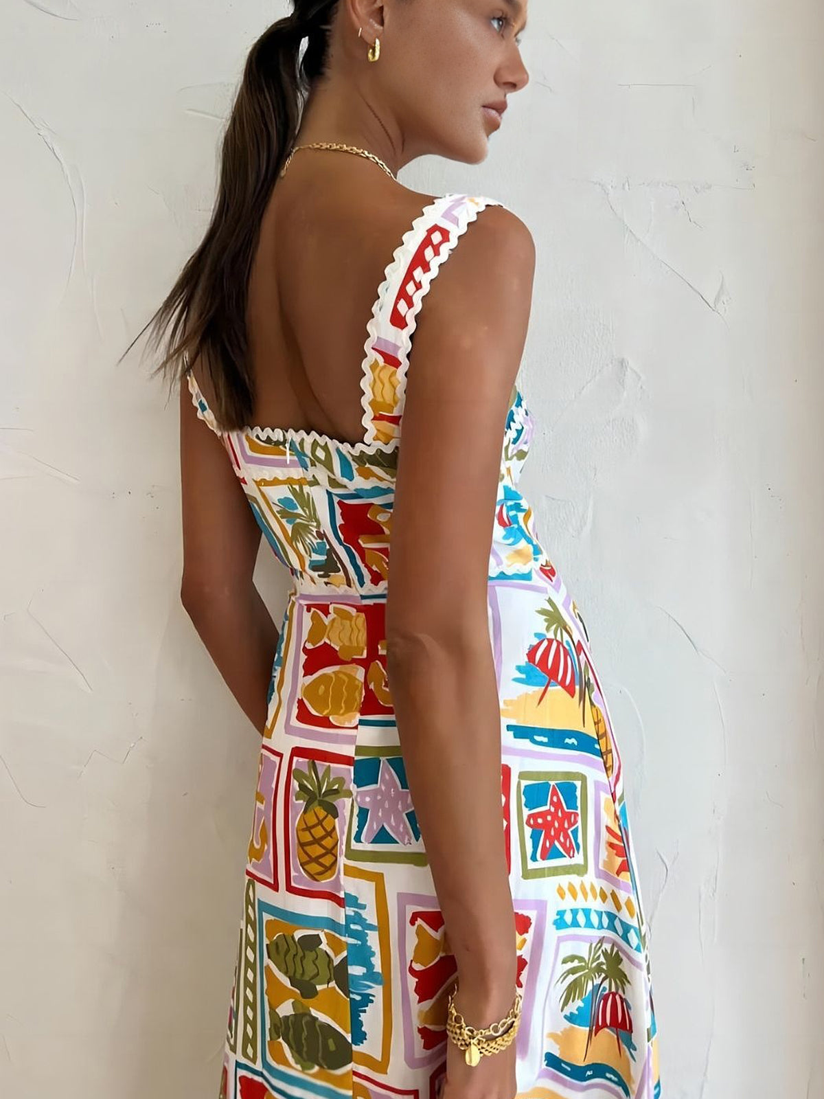 Graffiti Print Sleeveless Long Dress-Chicvia