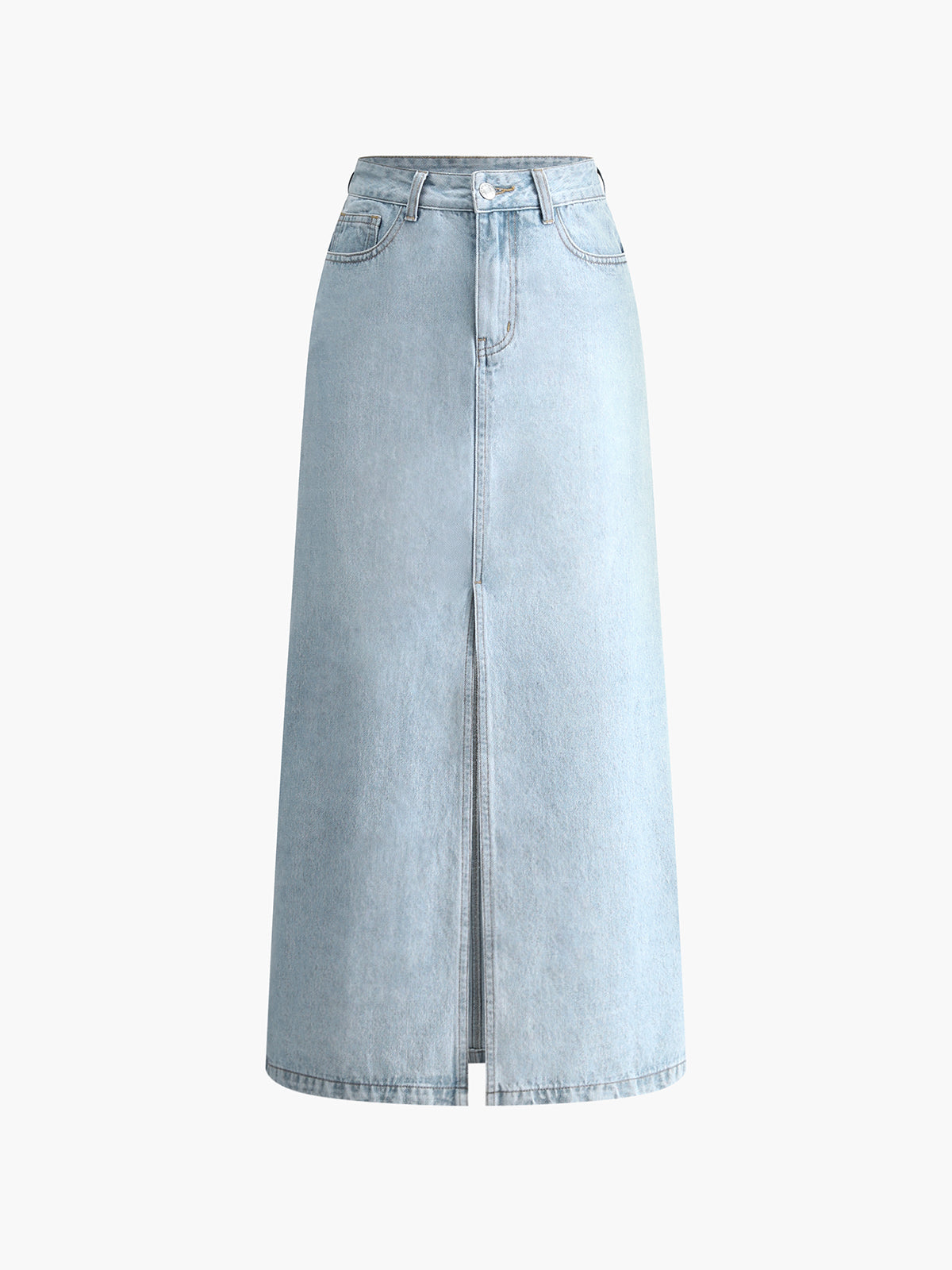 Cotton Split Denim Skirt-Chicvia