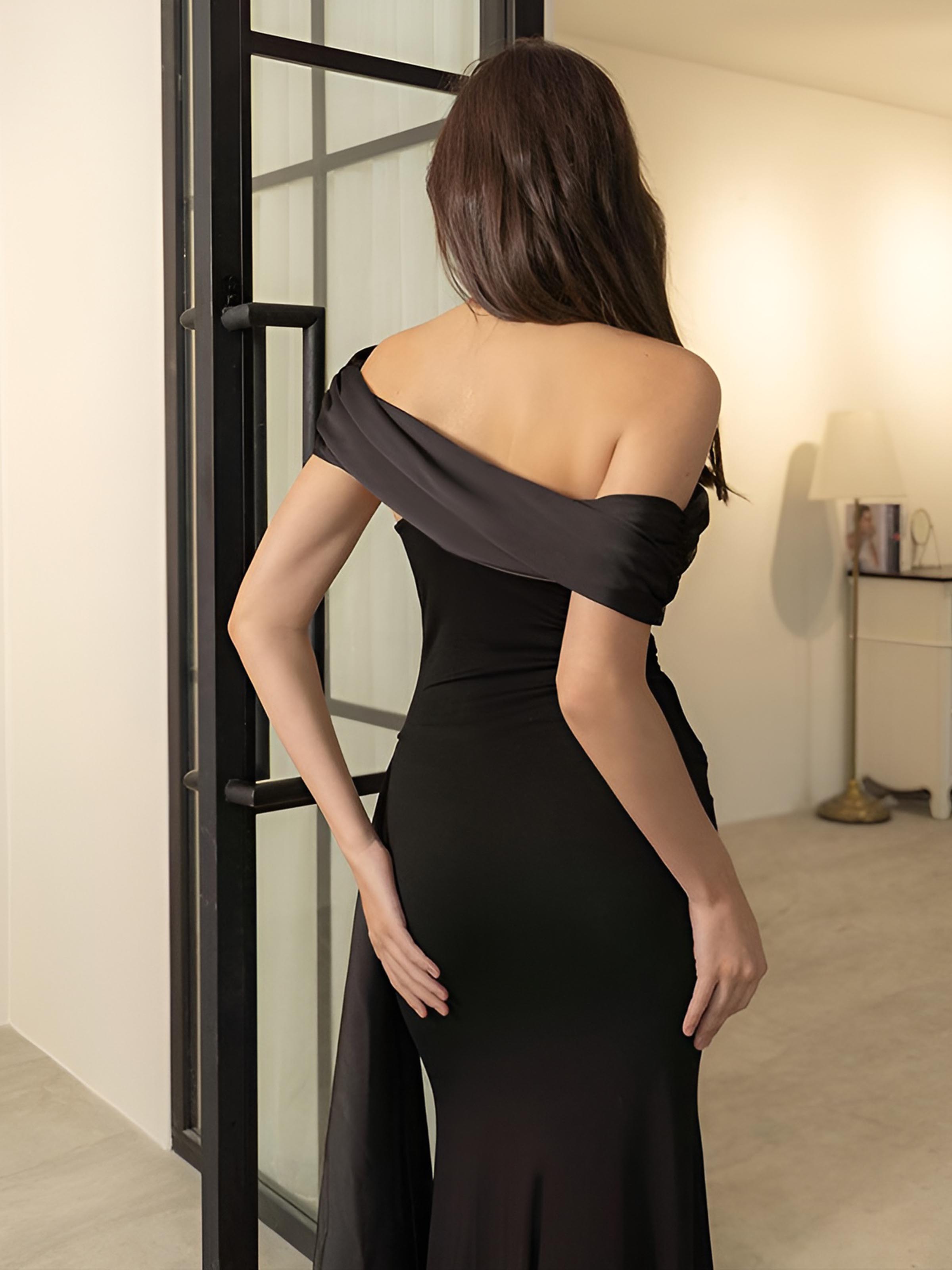 Off-Shoulder Knotted Slim Long Dress-Chicvia