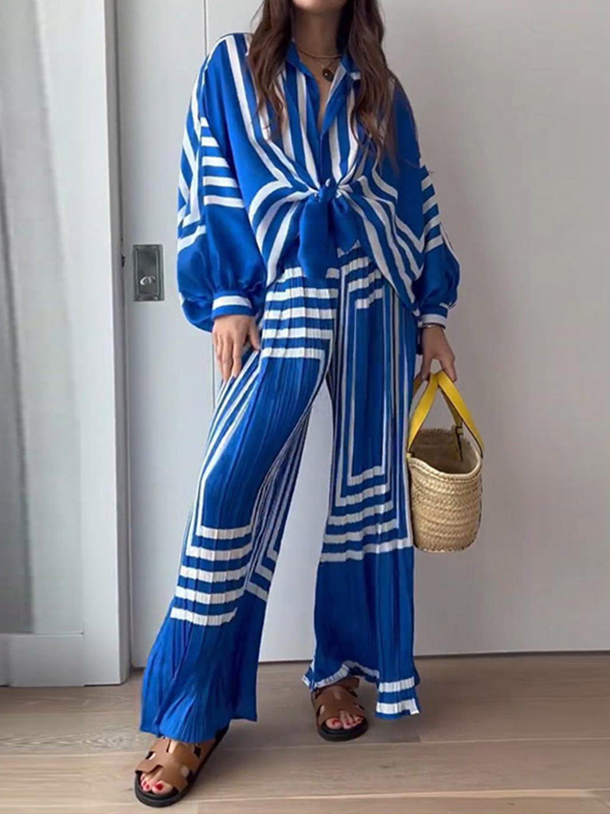 Oversized Print Vacation Pants Set-Chicvia