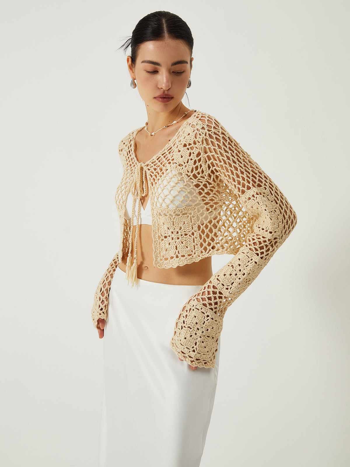 Hollow Knotted Knit Outerwear-Chicvia