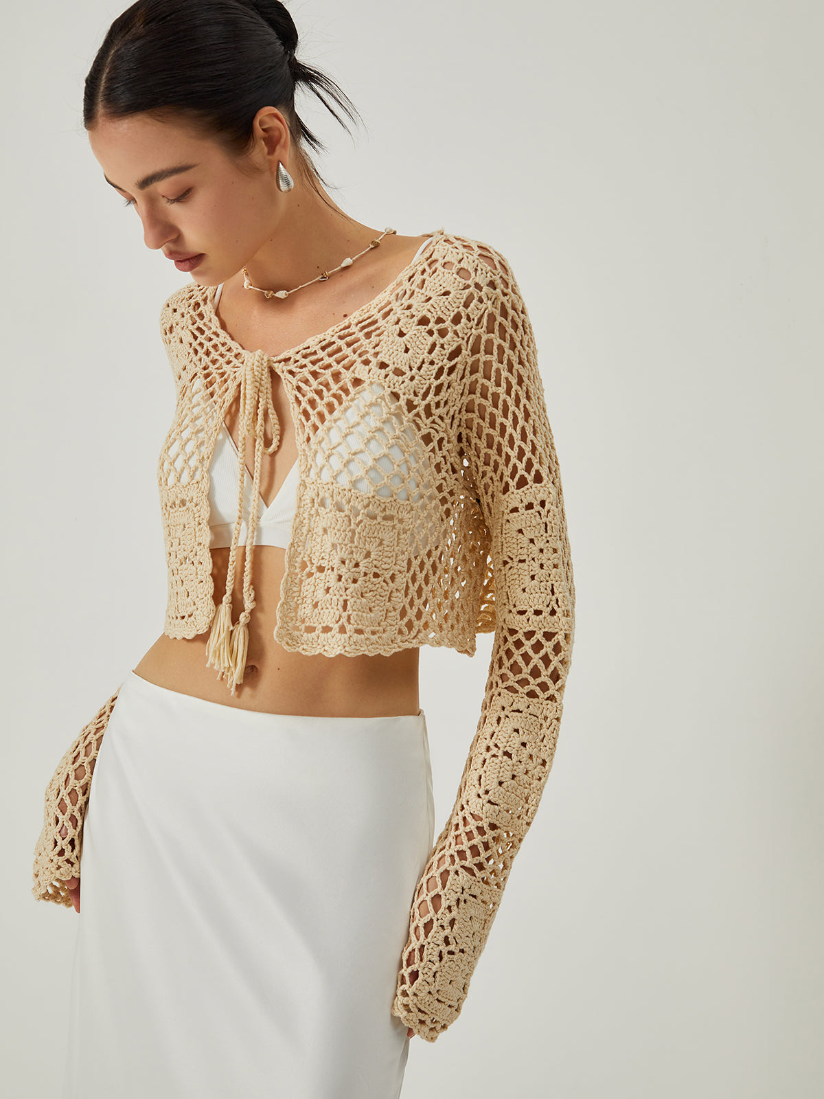 Hollow Knotted Knit Outerwear-Chicvia