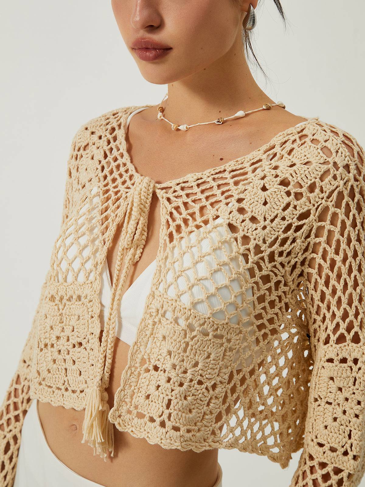 Hollow Knotted Knit Outerwear-Chicvia