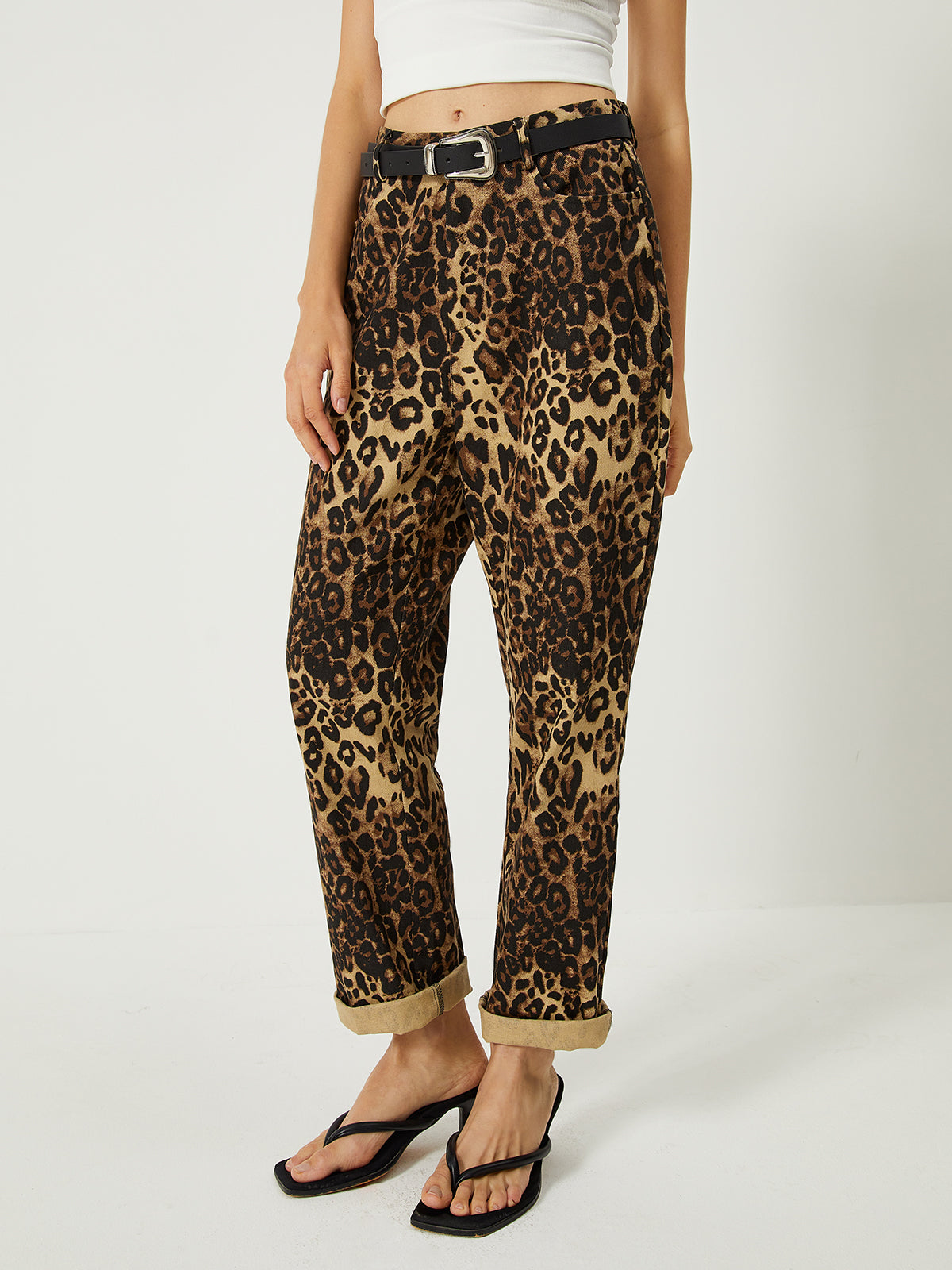 Leopard Print Straight Leg Pants-Chicvia