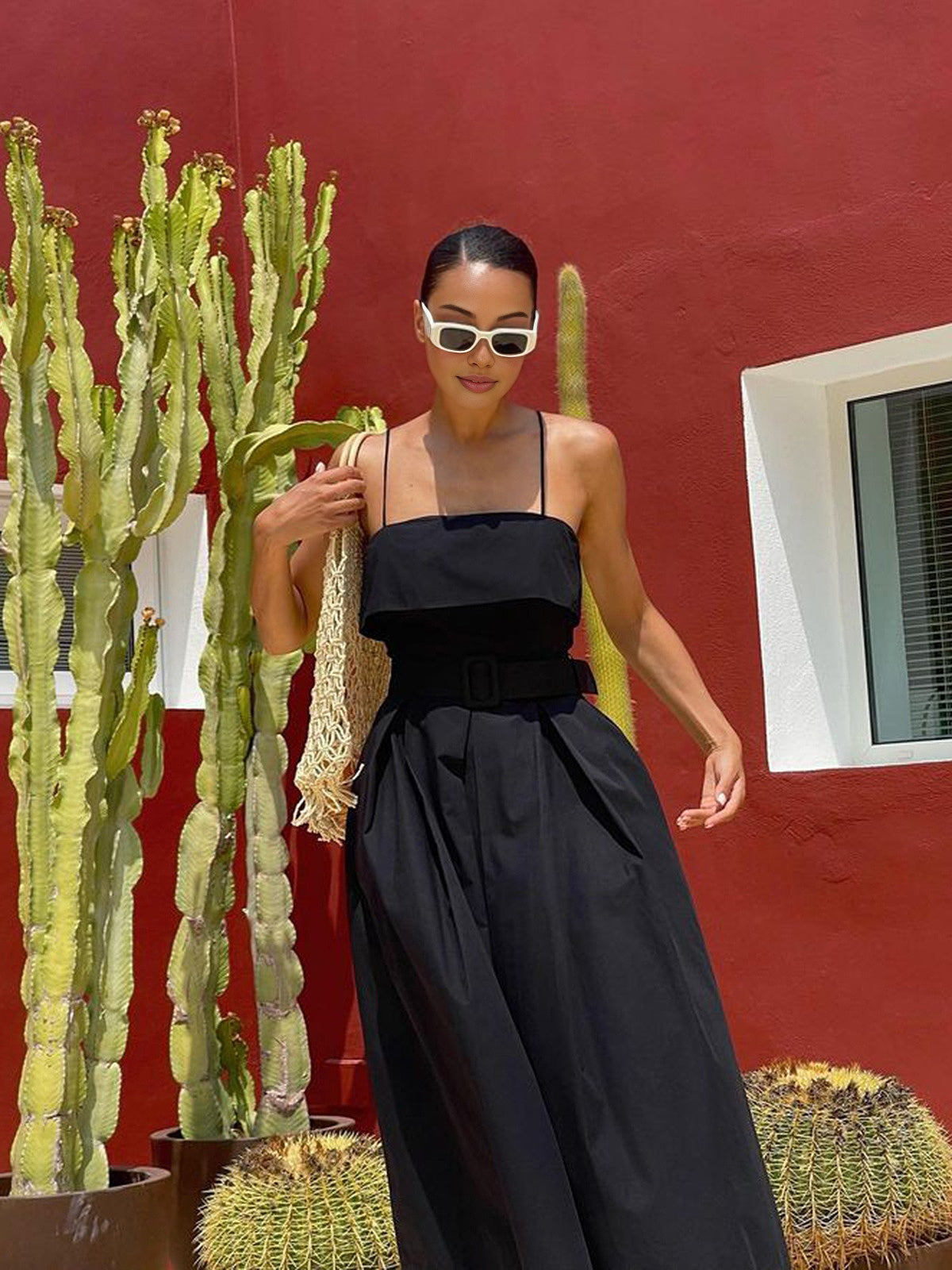 Casual Belted Cami Long Dress-Chicvia