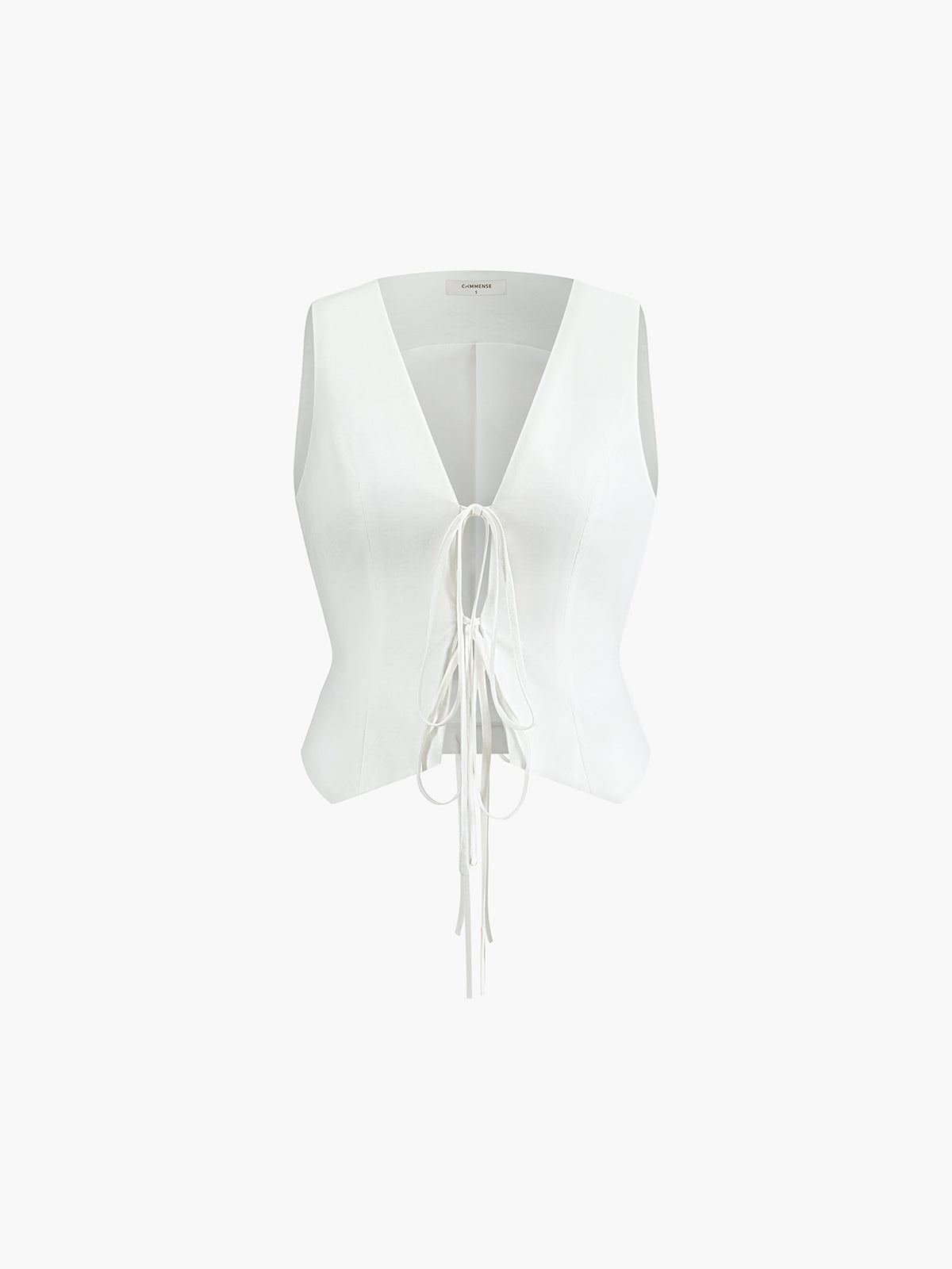 Cotton & Linen Tie-Detail Vest-Chicvia