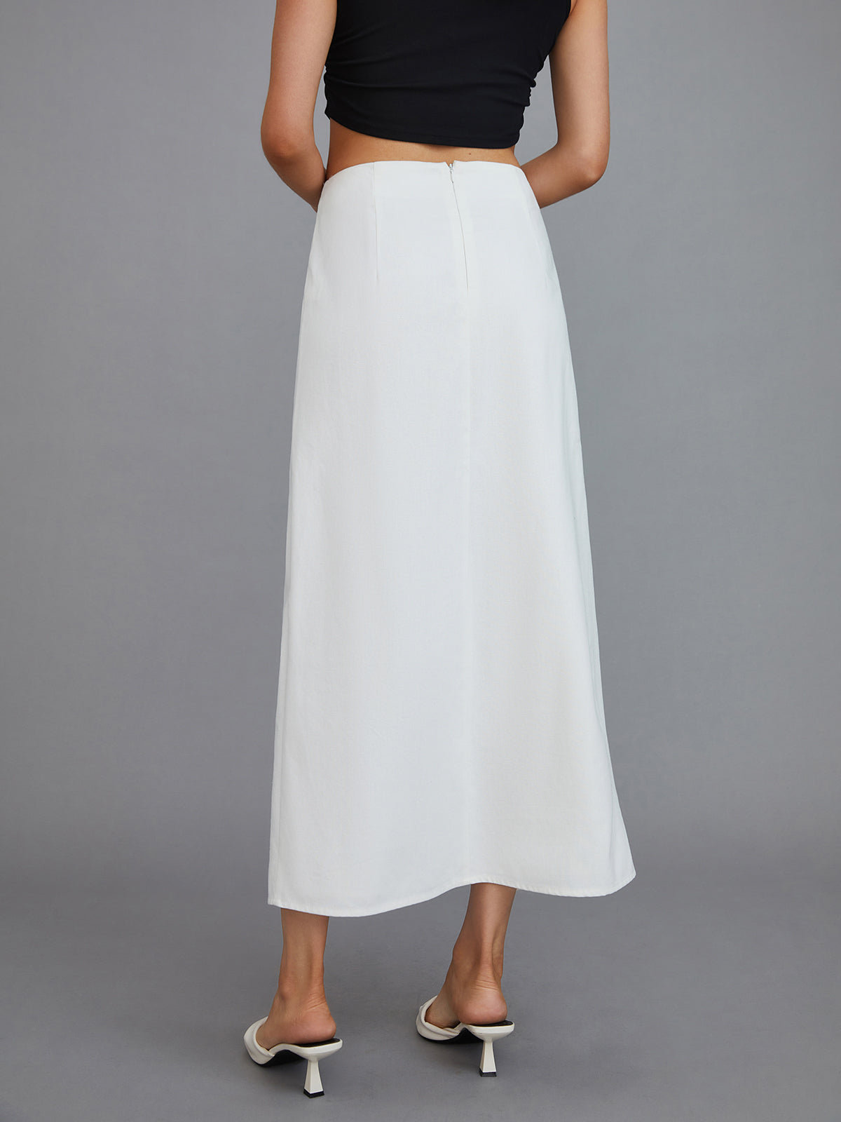 Multi-Button Split Middle Waist Maxi Skirt-Chicvia
