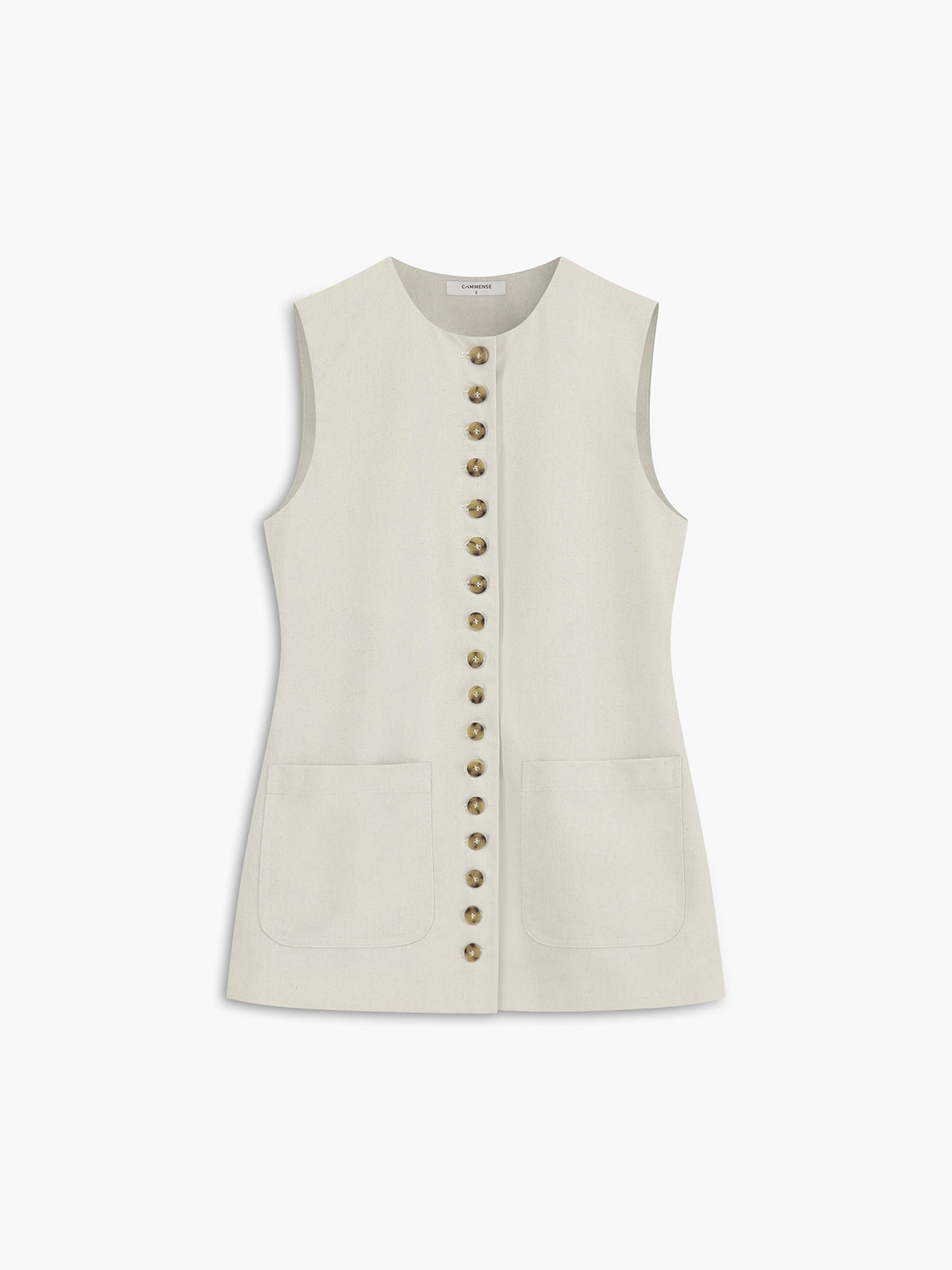 Cotton & Linen Button-Front Vest-Chicvia