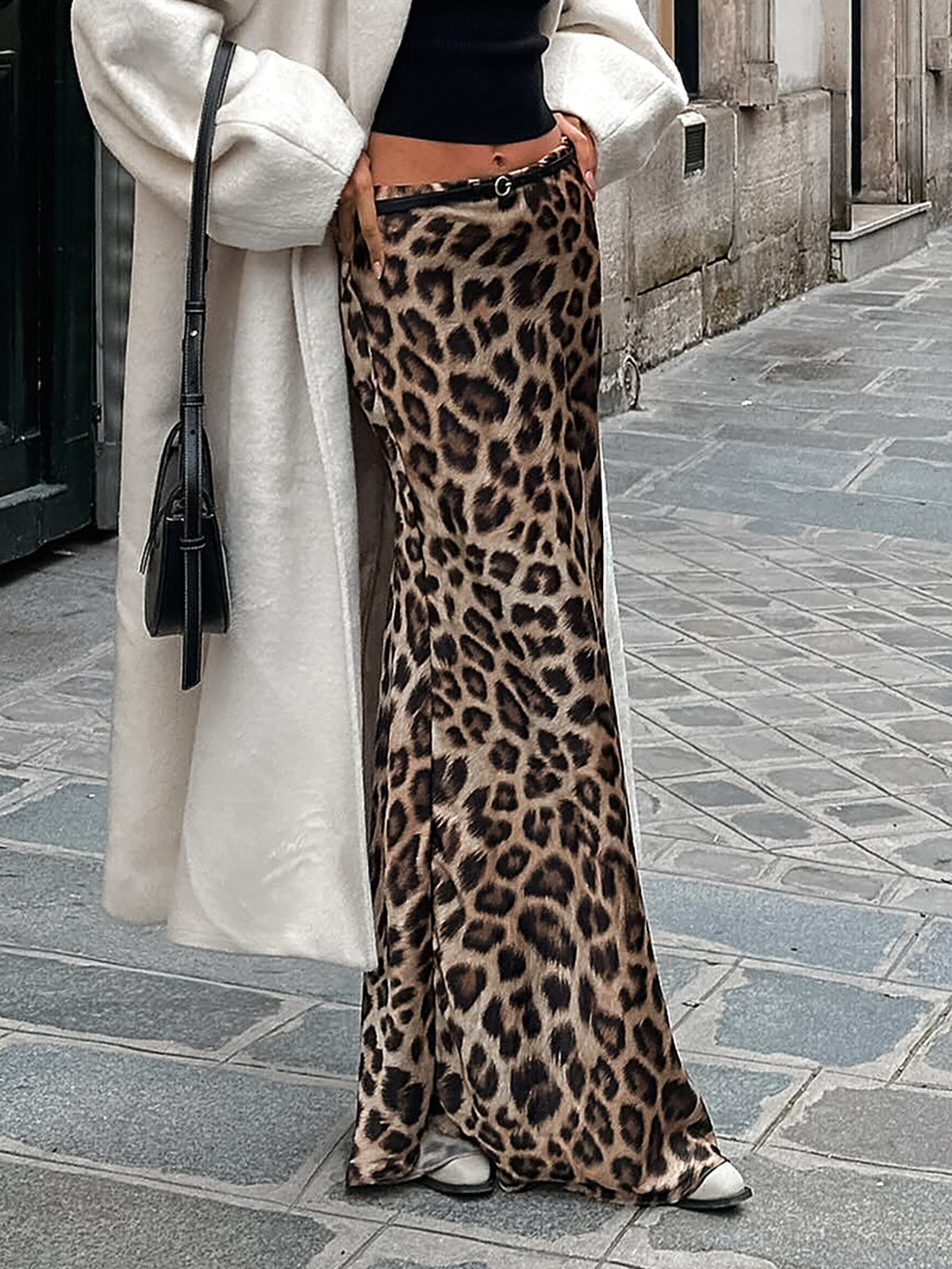 Leopard Print Slim Maxi Skirt-Chicvia