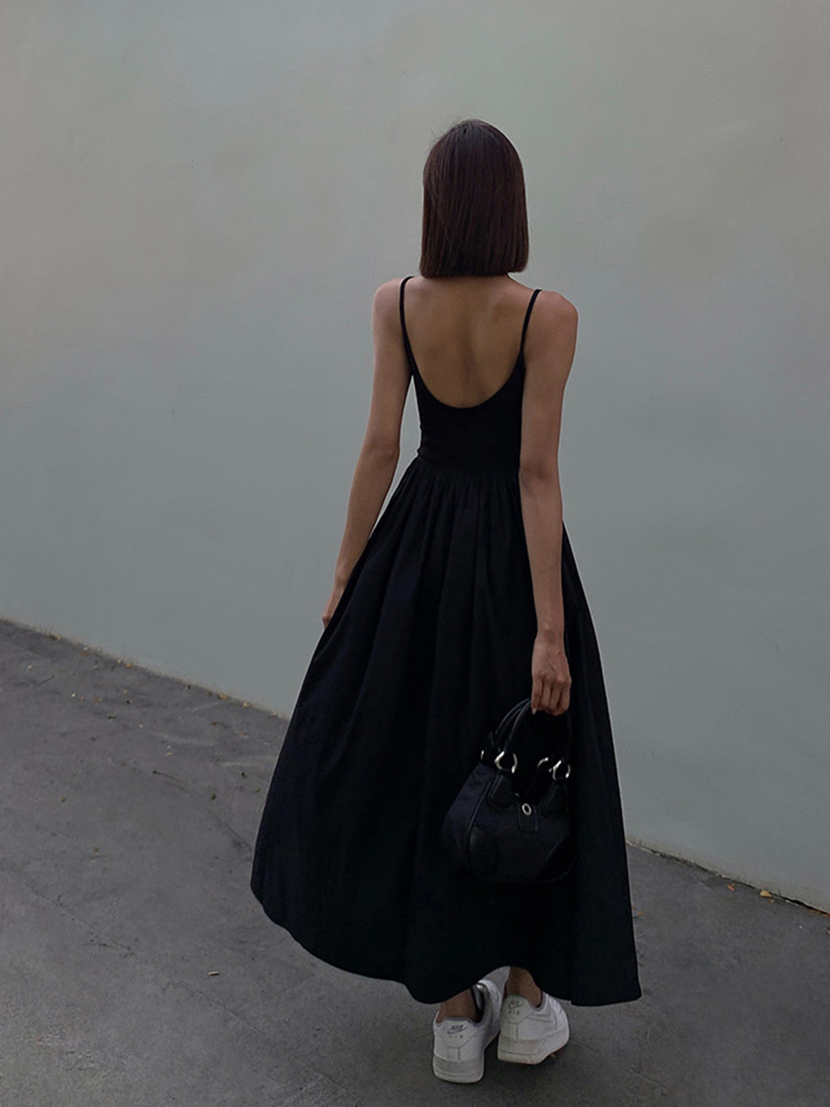 Patchwork Pockets Cotton Cami Midi Dress-Chicvia