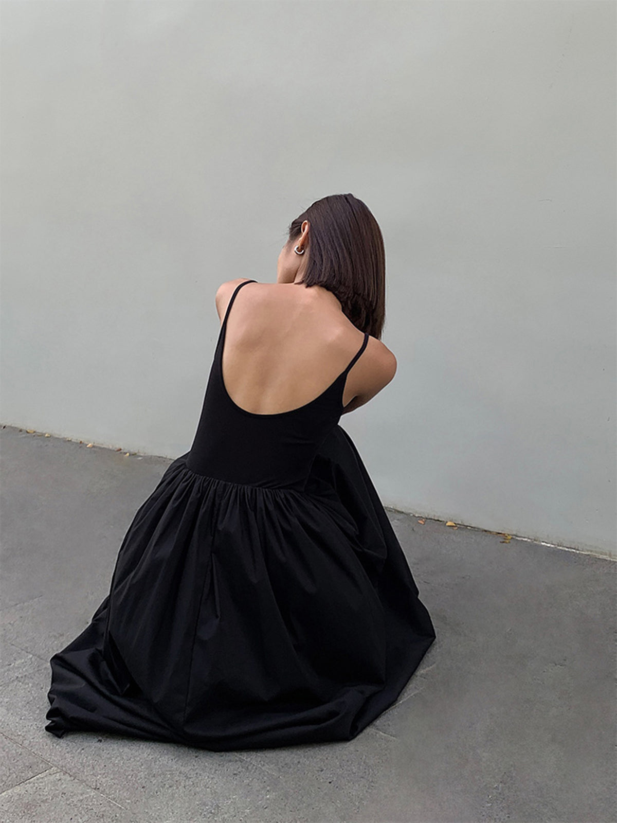 Patchwork Pockets Cotton Cami Midi Dress-Chicvia