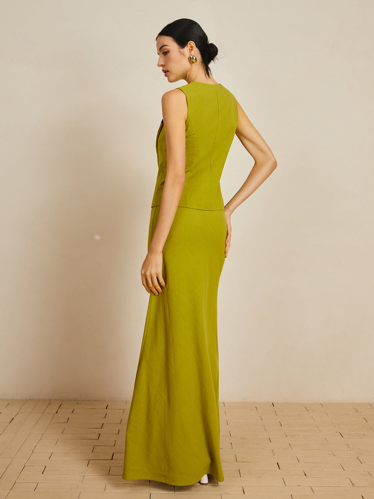 Cotton V-Neck Tie Front Skirt Set-Chicvia