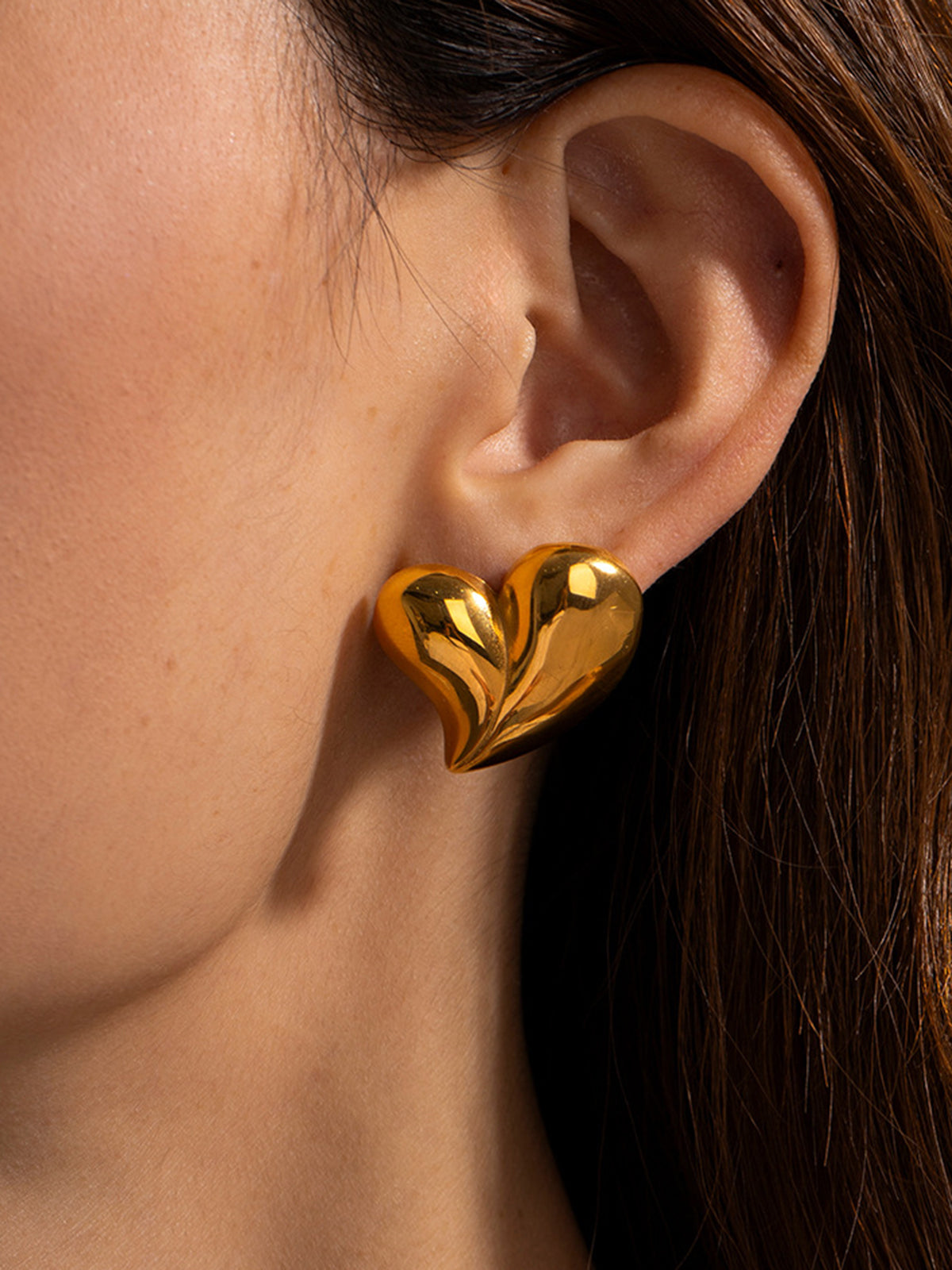 Oversize Heart Gold Earrings-Chicvia