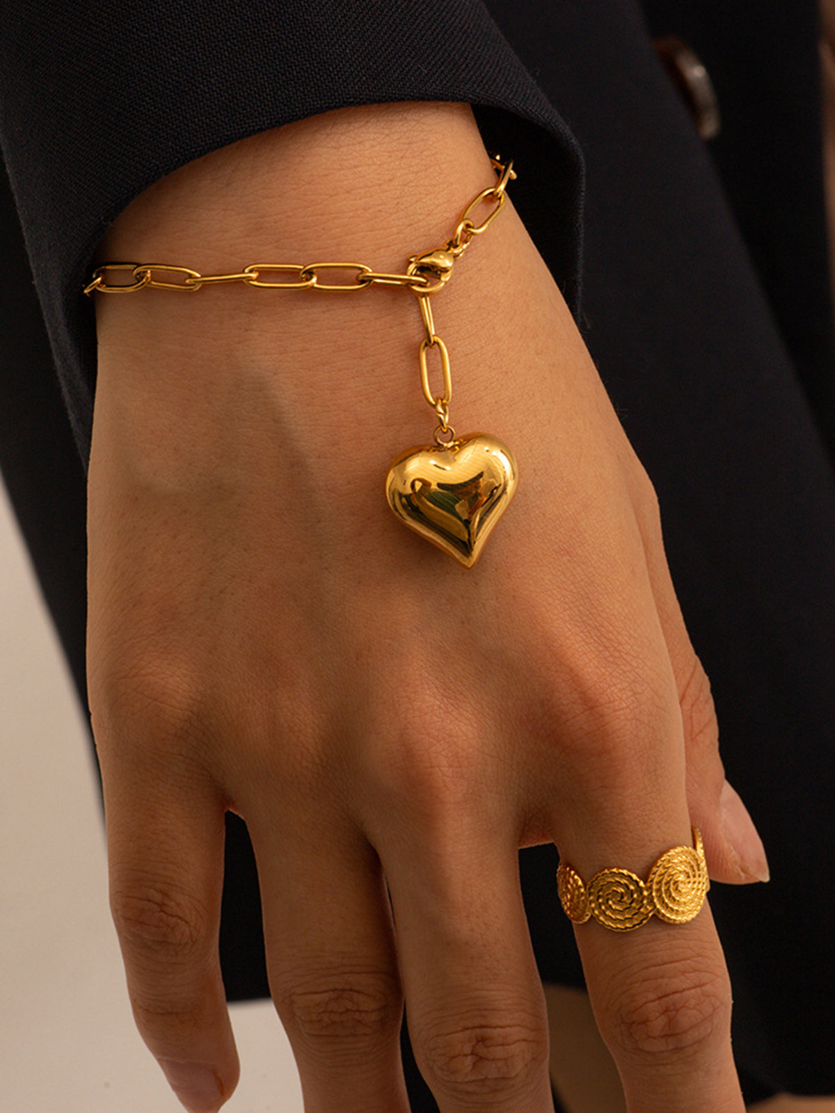 Heart Pendant Chain Link Bracelet-Chicvia