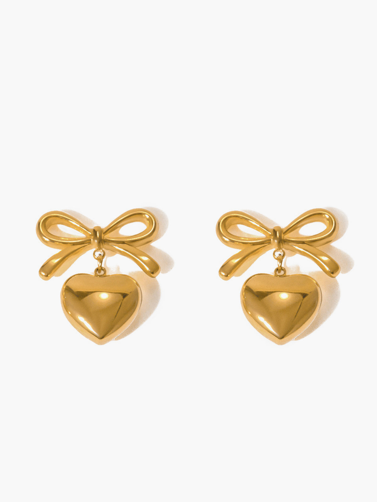 Gift Ribbon Bow Heart Dangle Earrings-Chicvia